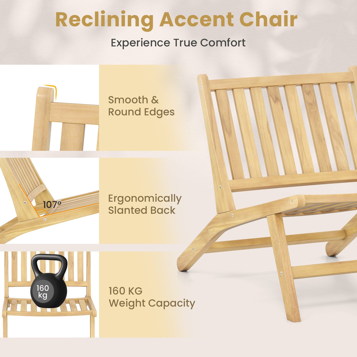 Teak Wood Reclining Adirondack Chair with Adjustable Backrest