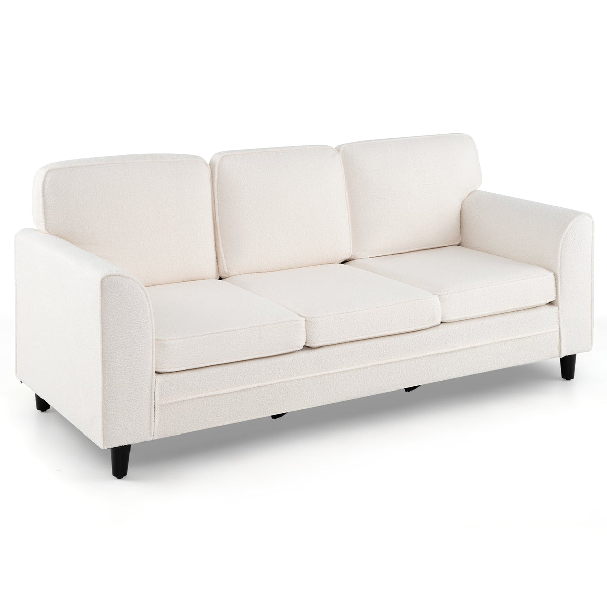 Upholstered Teddy Velvet 3-Seat Sofa with Comfy Back Pillows