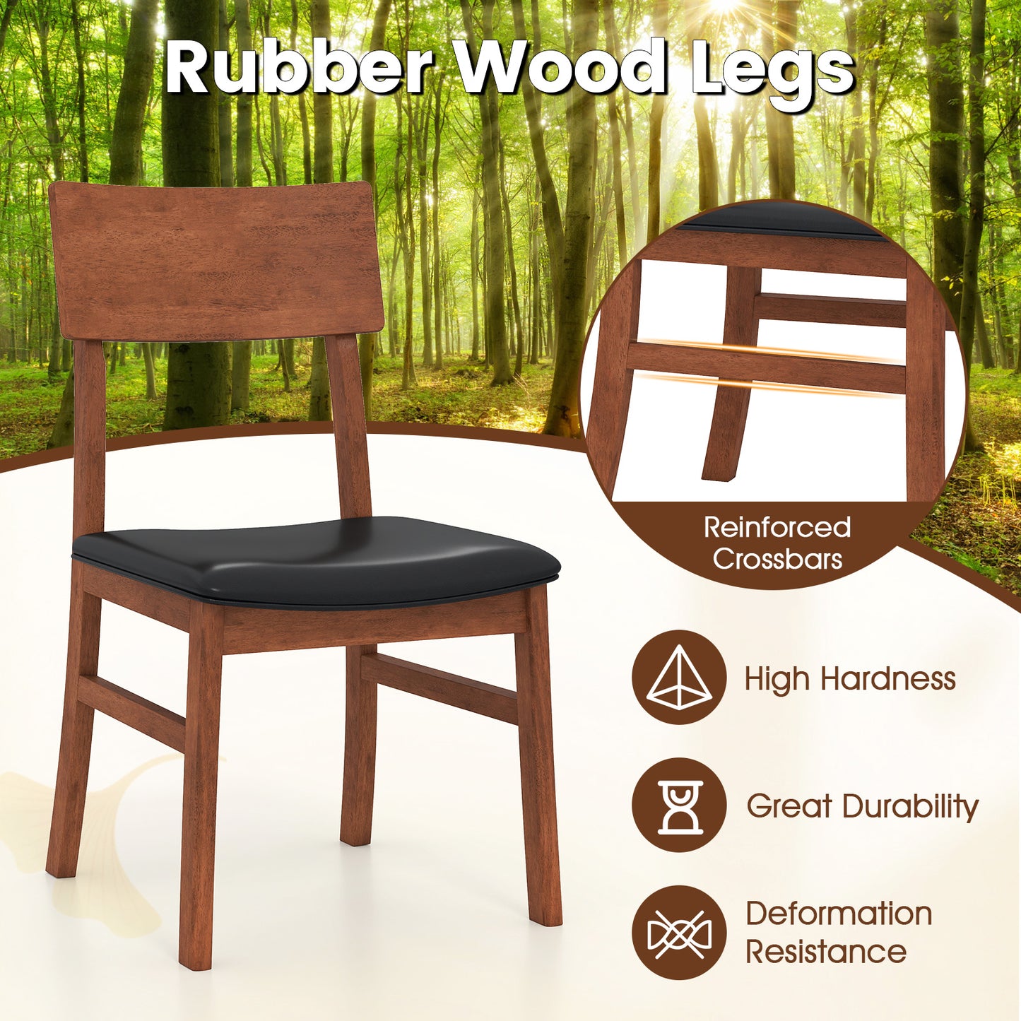 Upholstered Dining Chairs Set of 2 with Rubber Wood Legs