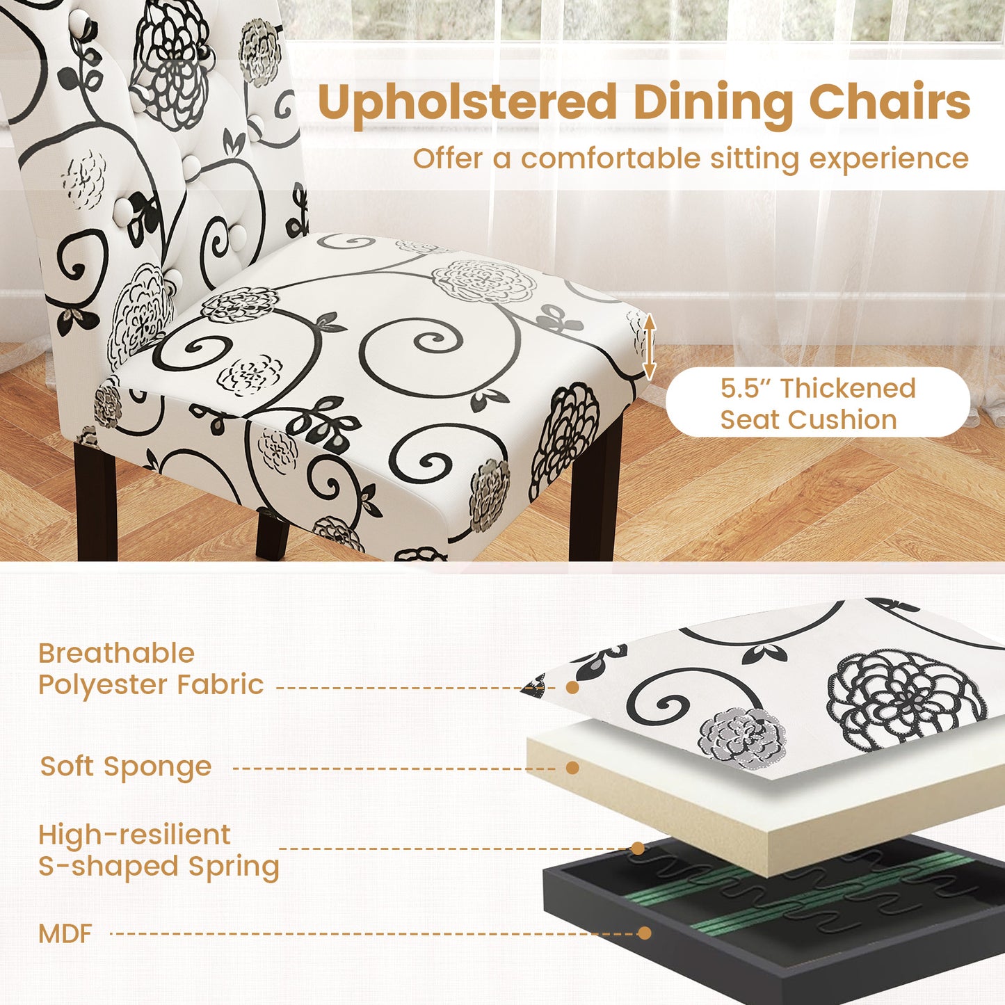 Upholstered Dining Chairs Set of 2 with Button Tufted Back