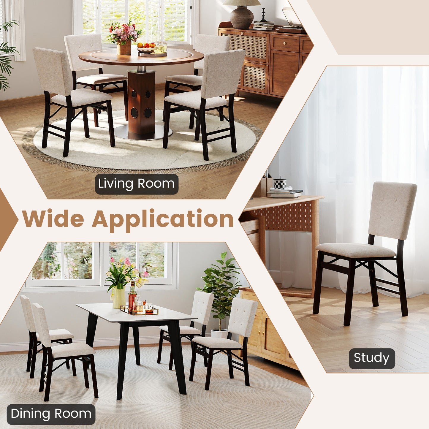 Foldable Dining Chairs Set of 2 with Padded Seats