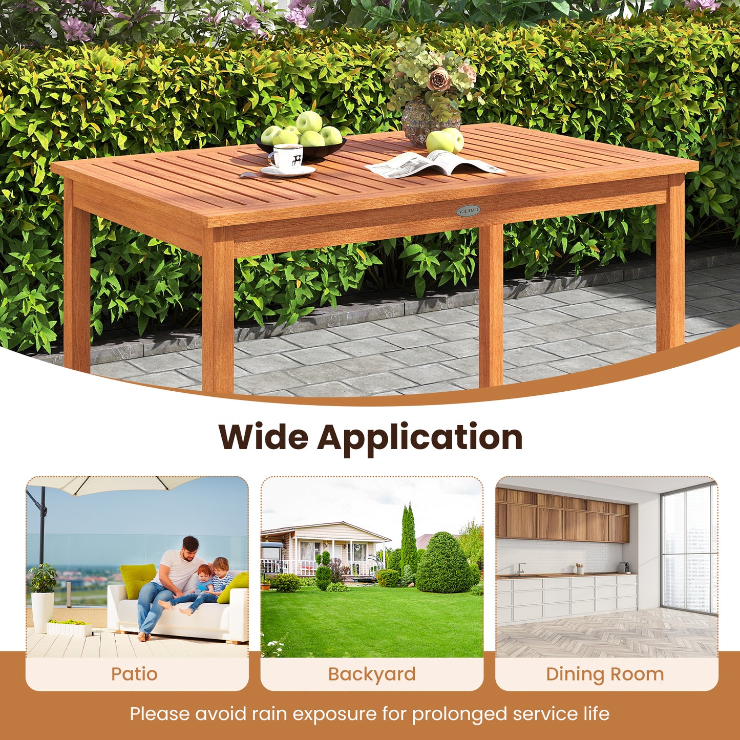5-Piece Wood Patio Dining Set with Rectangular Table