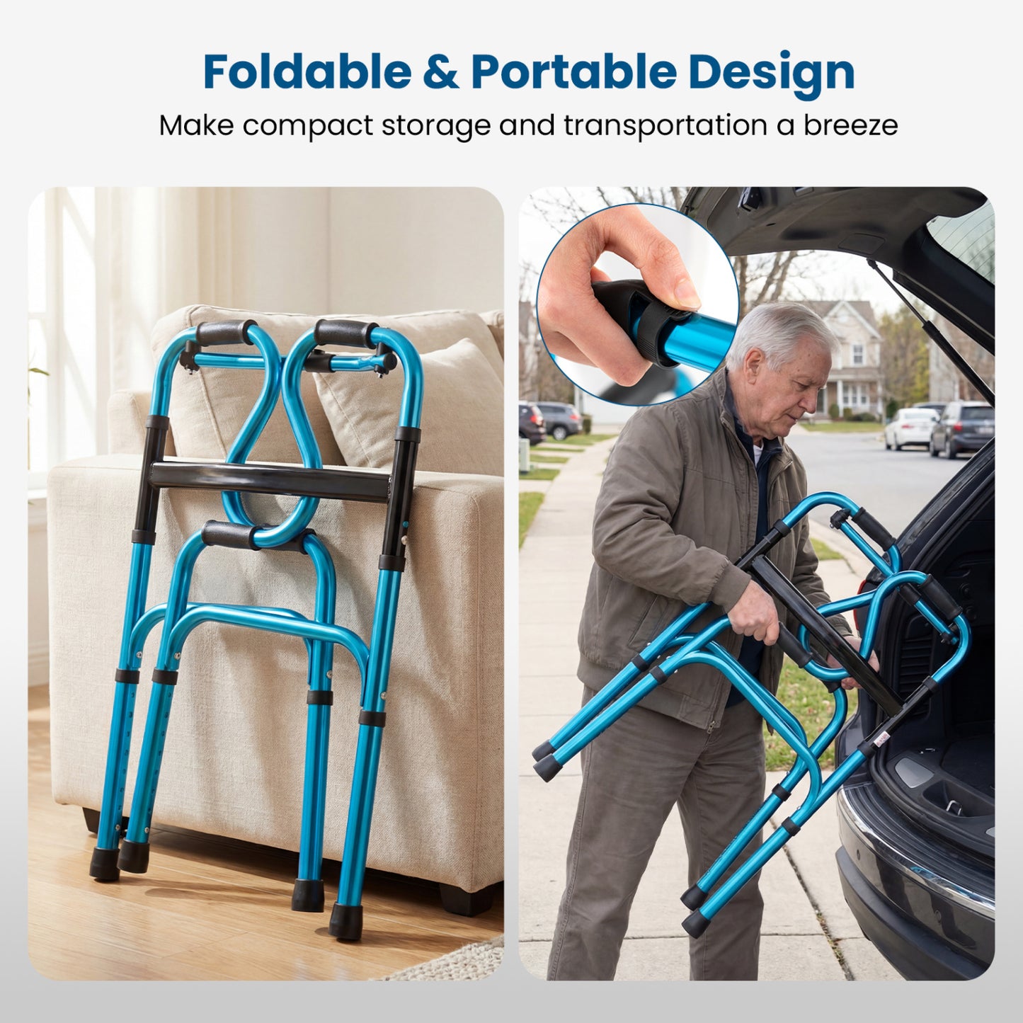 Folding Aluminum Walker with Adjustable Height for Seniors