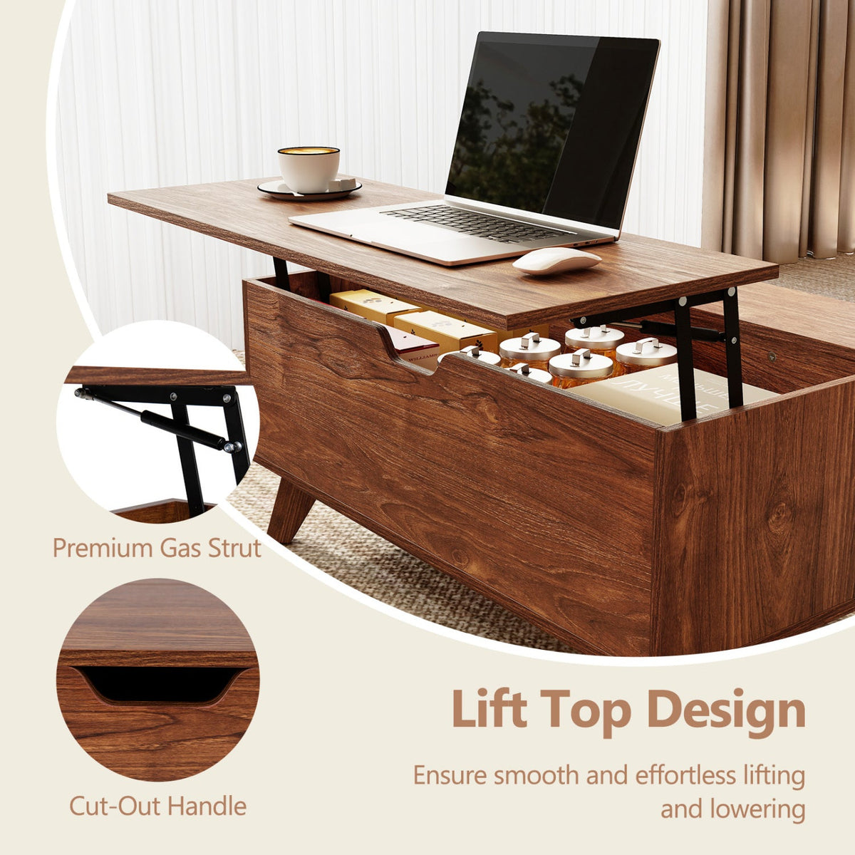 Lift Top Coffee Table with Hidden Storage and Sliding Door