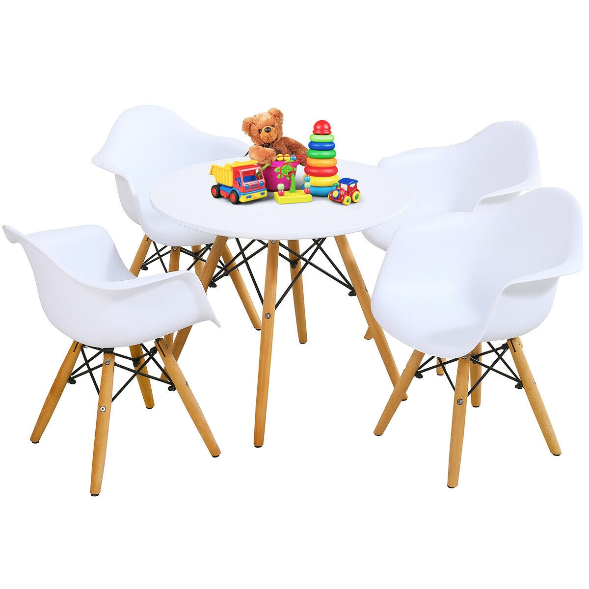 Kids Round Table and Chair Set - 5 Piece with 4 Chairs