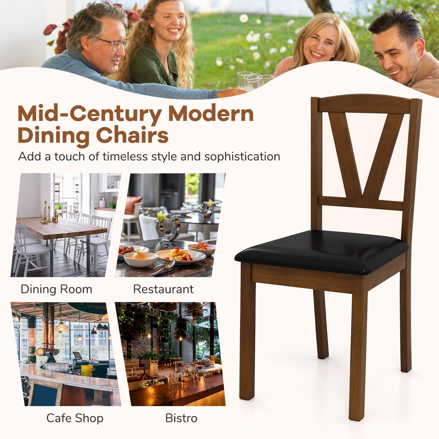 Dining Chairs Set of 2 with PU Leather Upholstery