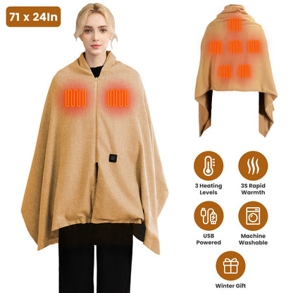 USB Heated Shawl with 3 Heat Levels and Zipper