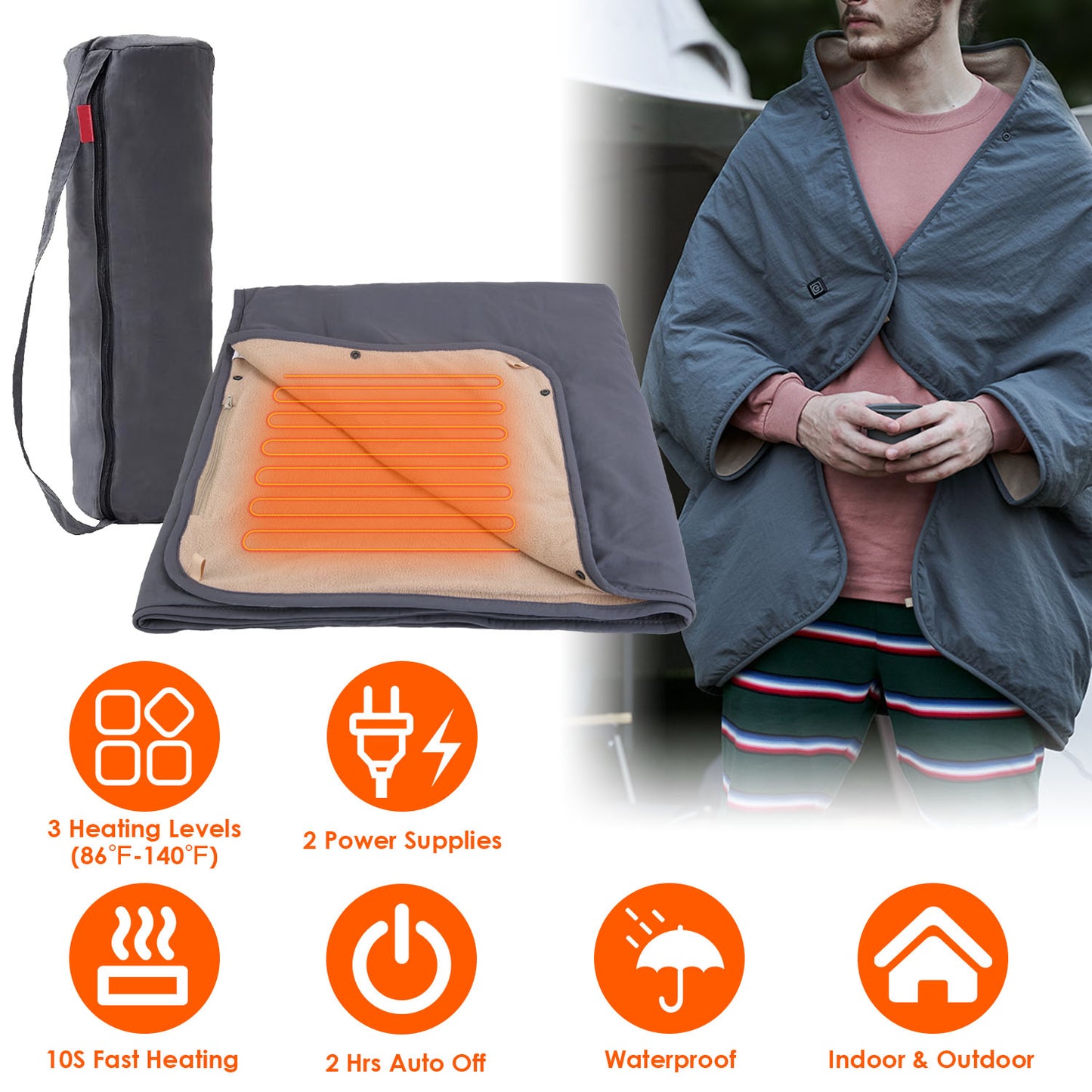Electric Heated Throw Blanket with 3 Heat Levels & Auto Shutoff