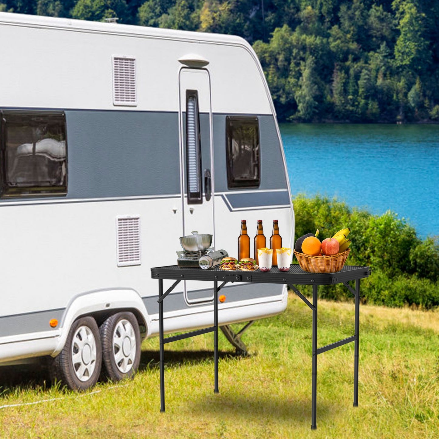 Foldable Camping Table with Adjustable Height & 88lb Capacity