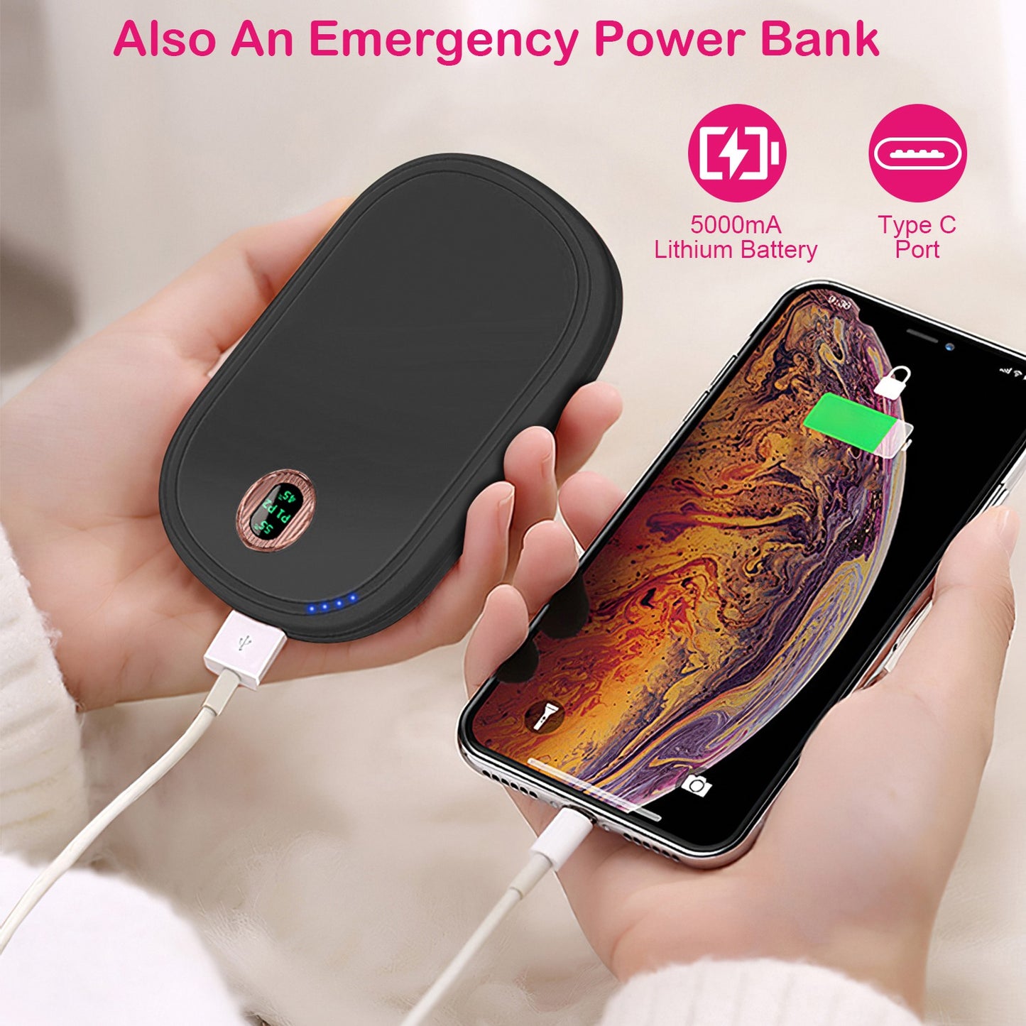 Rechargeable Hand Warmer with Power Bank & Digital Display