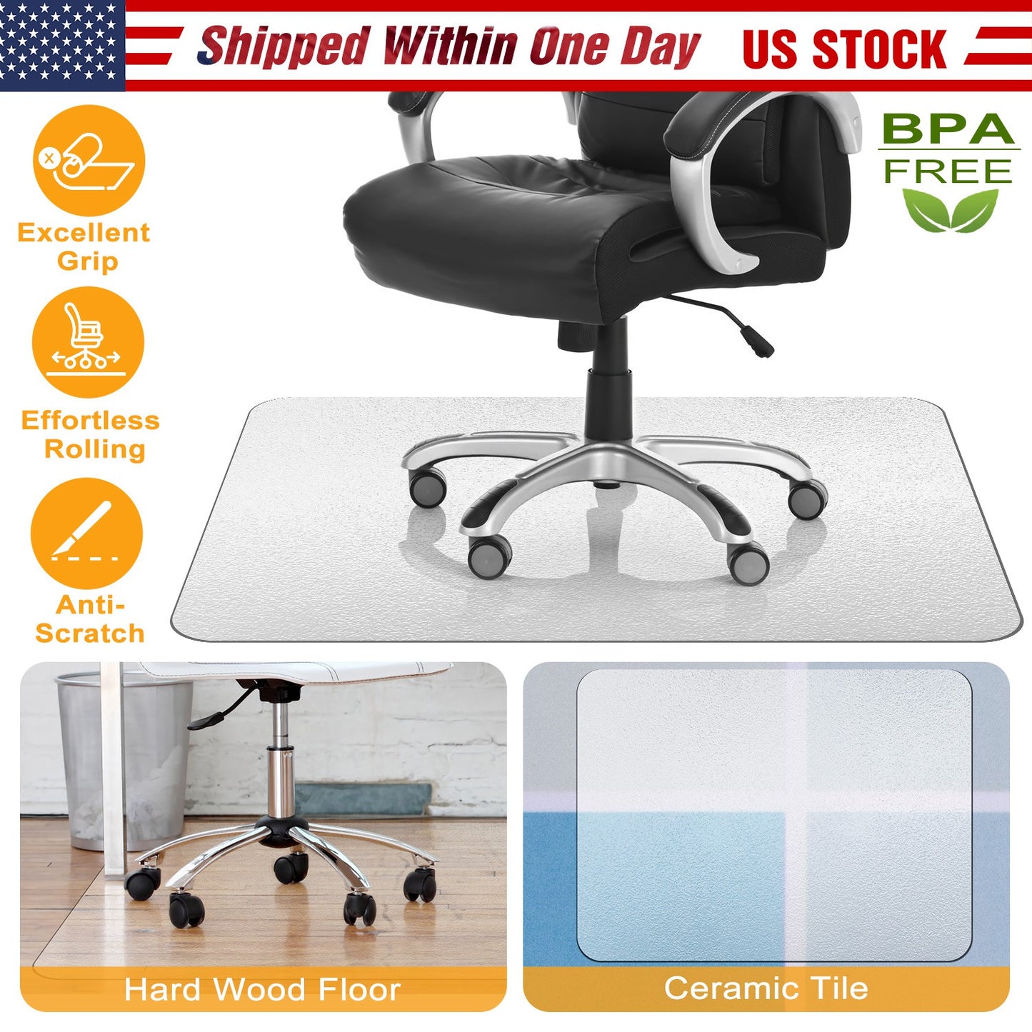 Chair Mat 36" x 48" PVC Floor Protector for Hard Floors