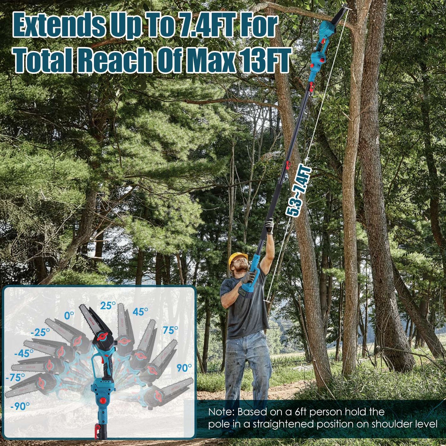 Cordless Pole Saw 2-in-1 with Extension Pole 21V Brushless
