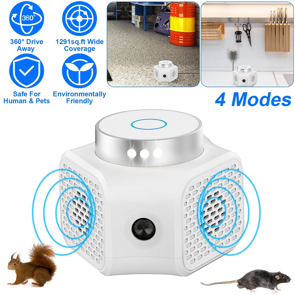360¡ Ultrasonic Rodent Chaser Electronic Plug-in Mouse Control for Indoor Use Rodent Deterrent with Ultrasonic Sound