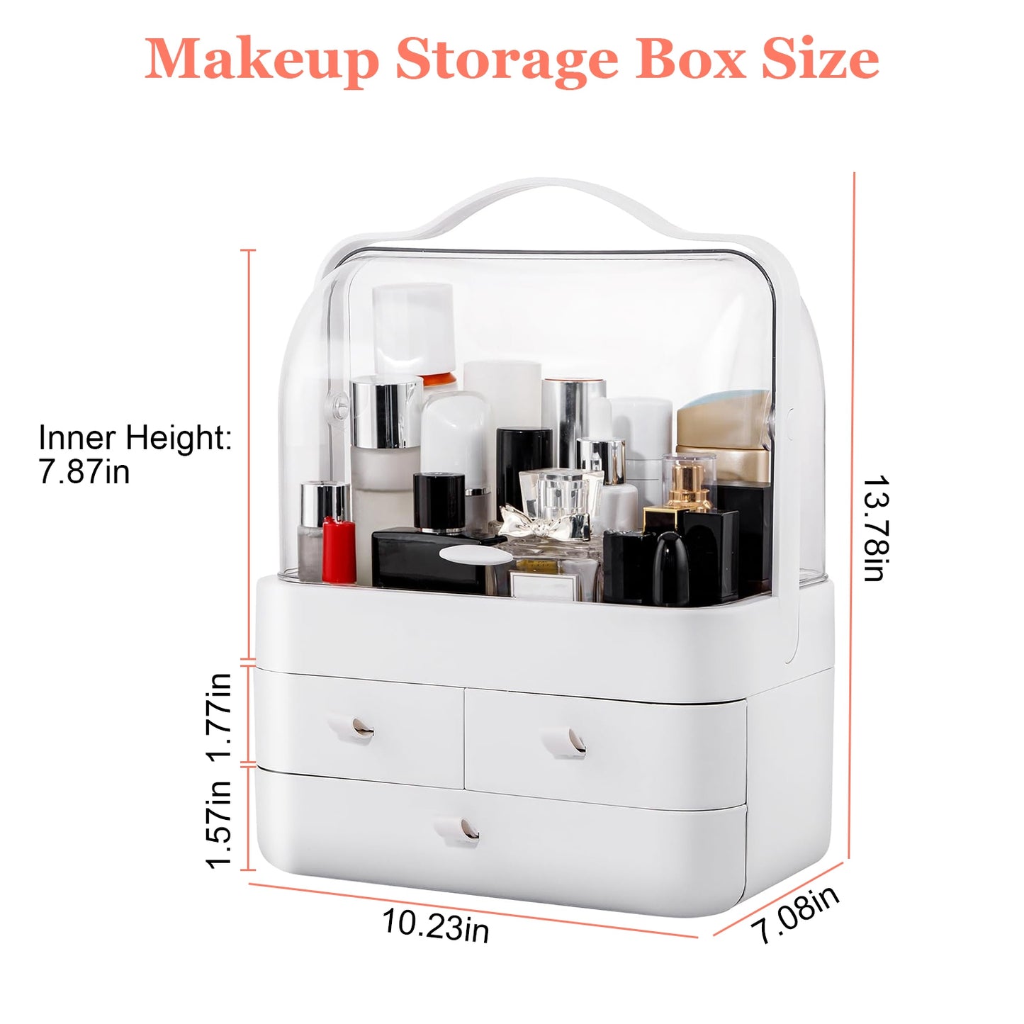3-Tier Makeup Organizer with Dustproof Lid and Drawers