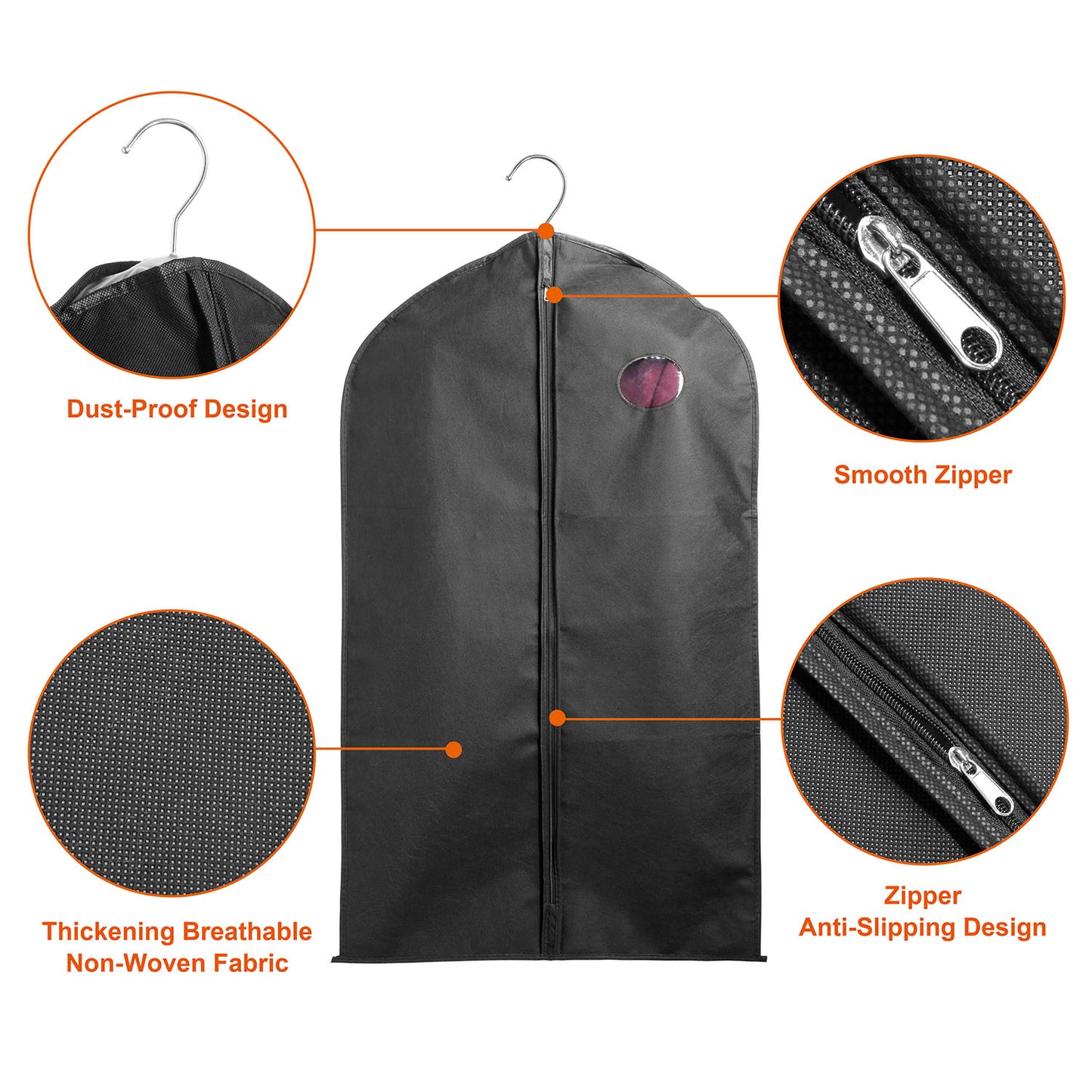 Garment Bags 39" with Zipper - 5 Pack Breathable Suit Covers