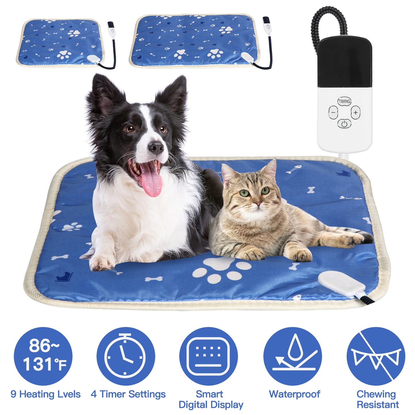 Pet Heating Pad with 9 Temperature Levels & Timer Settings