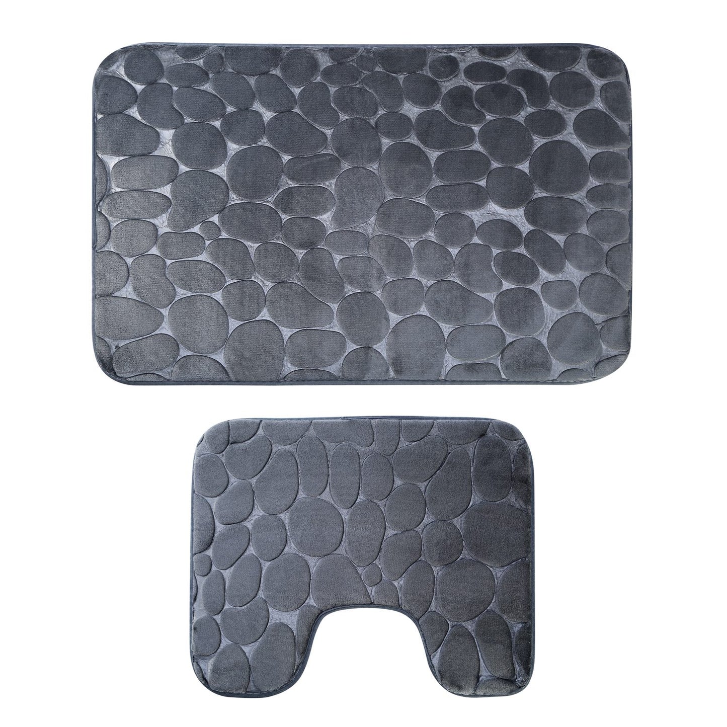 Bathroom Rug Set 2-Piece Non-Slip Flannel Pebble Pattern