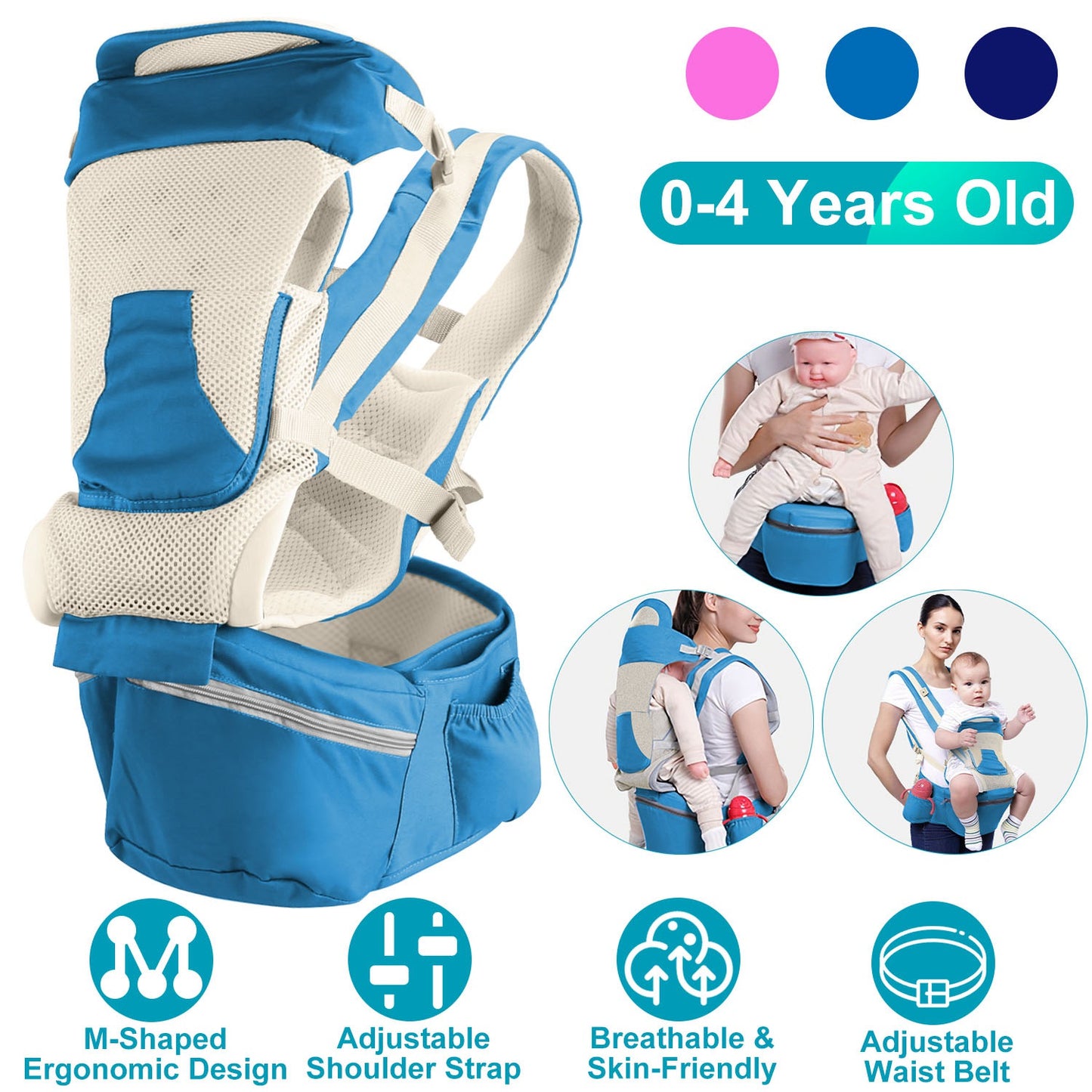 Ergonomic Baby Carrier with Hip Seat for 0-4 Years