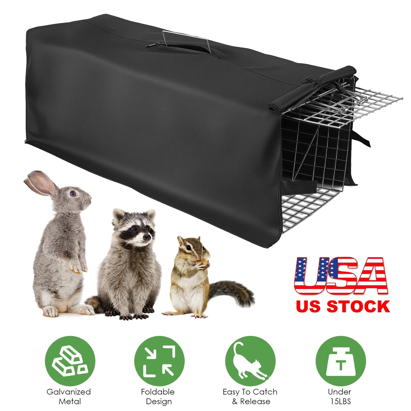 Live Animal Trap Cage 31" Folding with Waterproof Cover