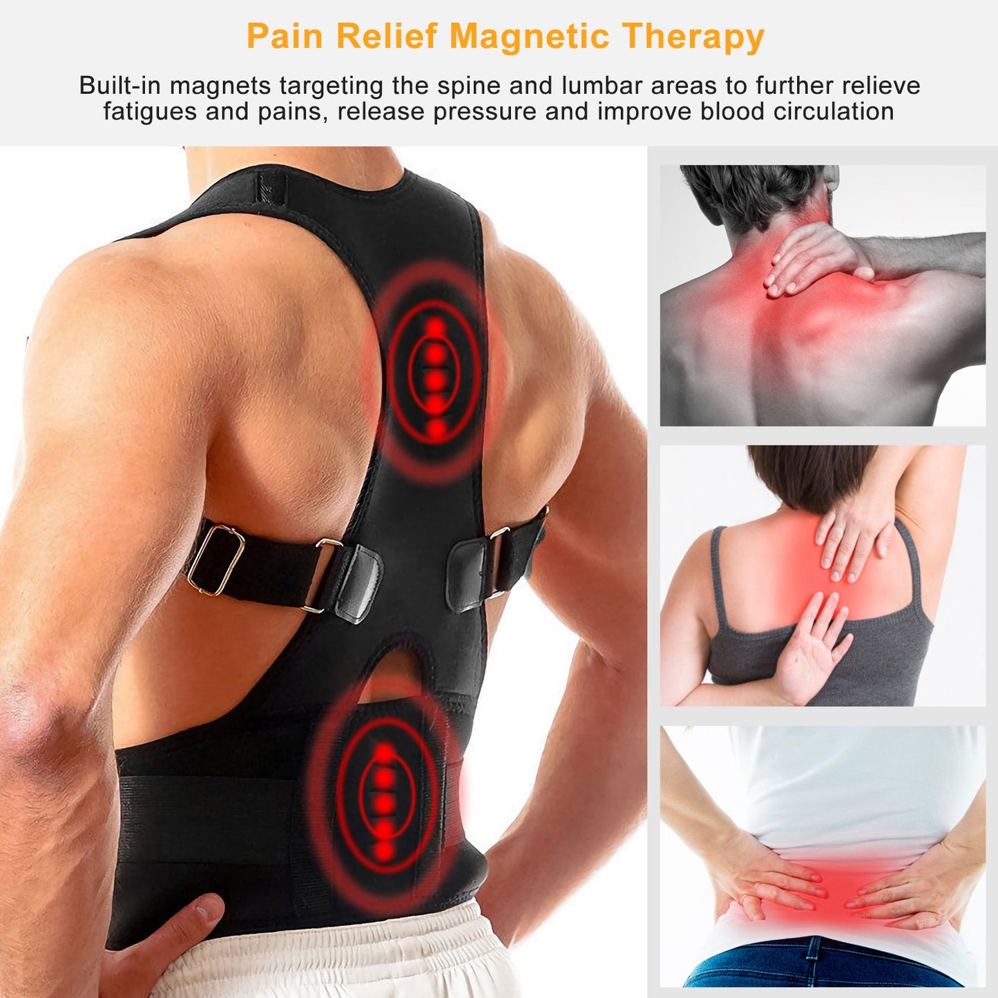 Magnetic Posture Corrector Back Brace with Lumbar Support