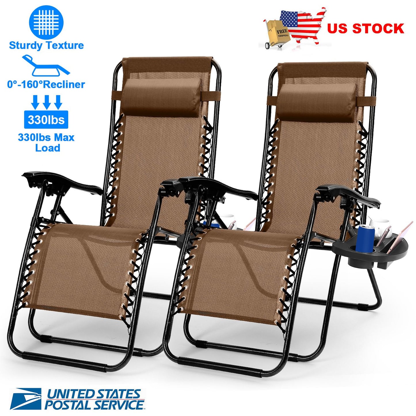 Zero Gravity Lounge Chair Set with Side Trays (2-Pack)