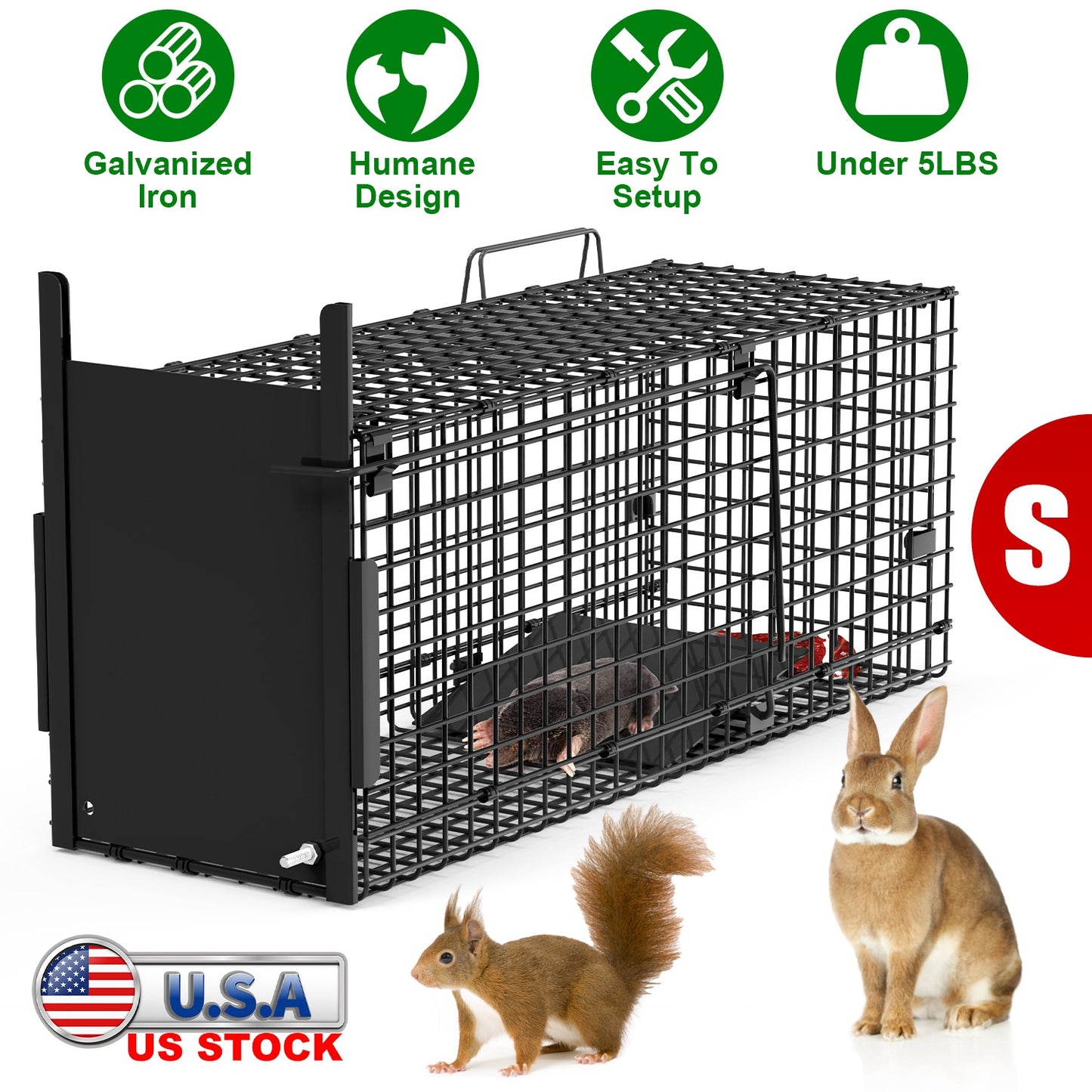 40in Humane Live Animal Trap Cage for Raccoons & Opossums