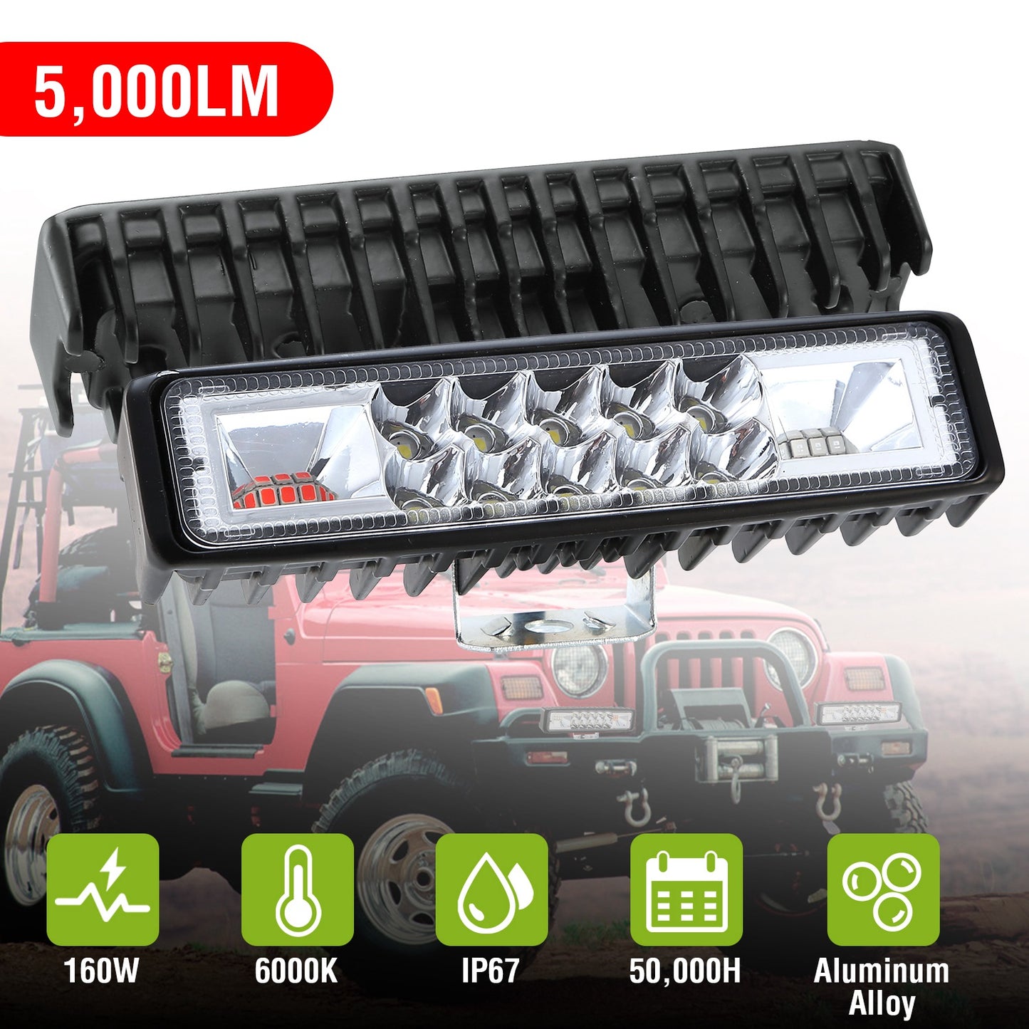 6-Inch LED Light Bar 160W with Red & Blue Warning Lights