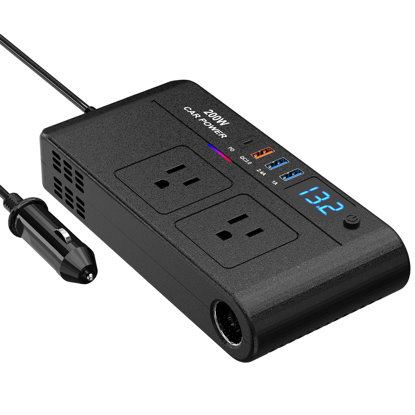 200W Car Power Inverter DC 12V to AC 110V with USB Ports