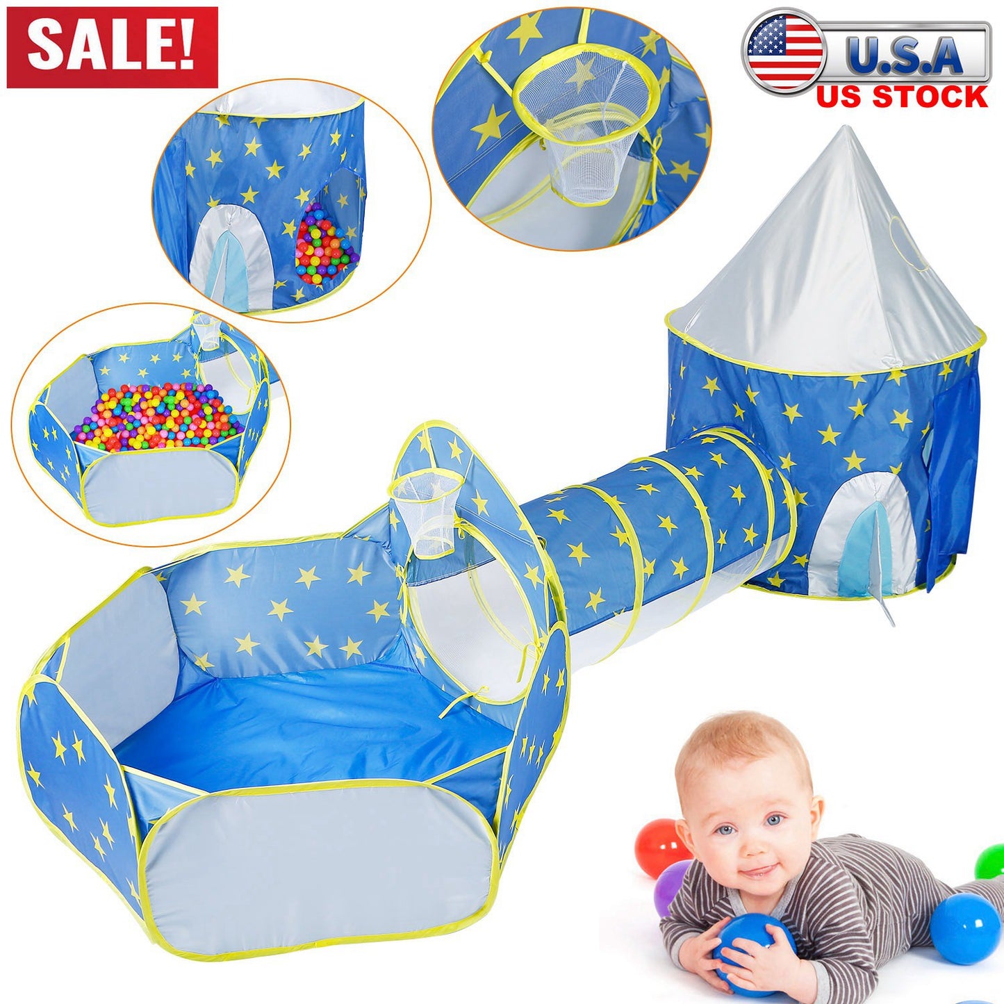 Kids Play Tent 3-in-1 with Tunnel and Ball Pit