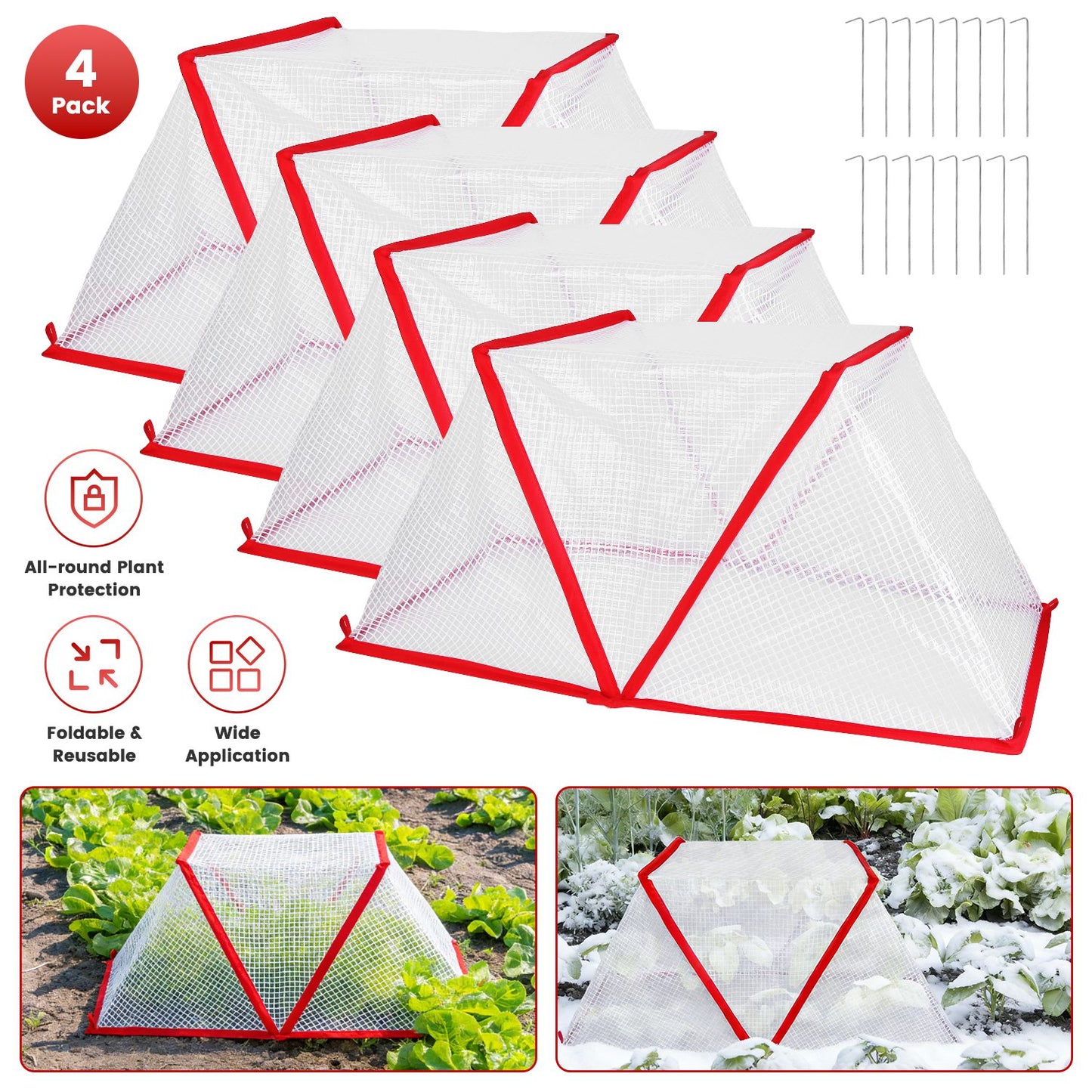 Garden Row Cover Tunnel with Ground Stakes - 4 Pack