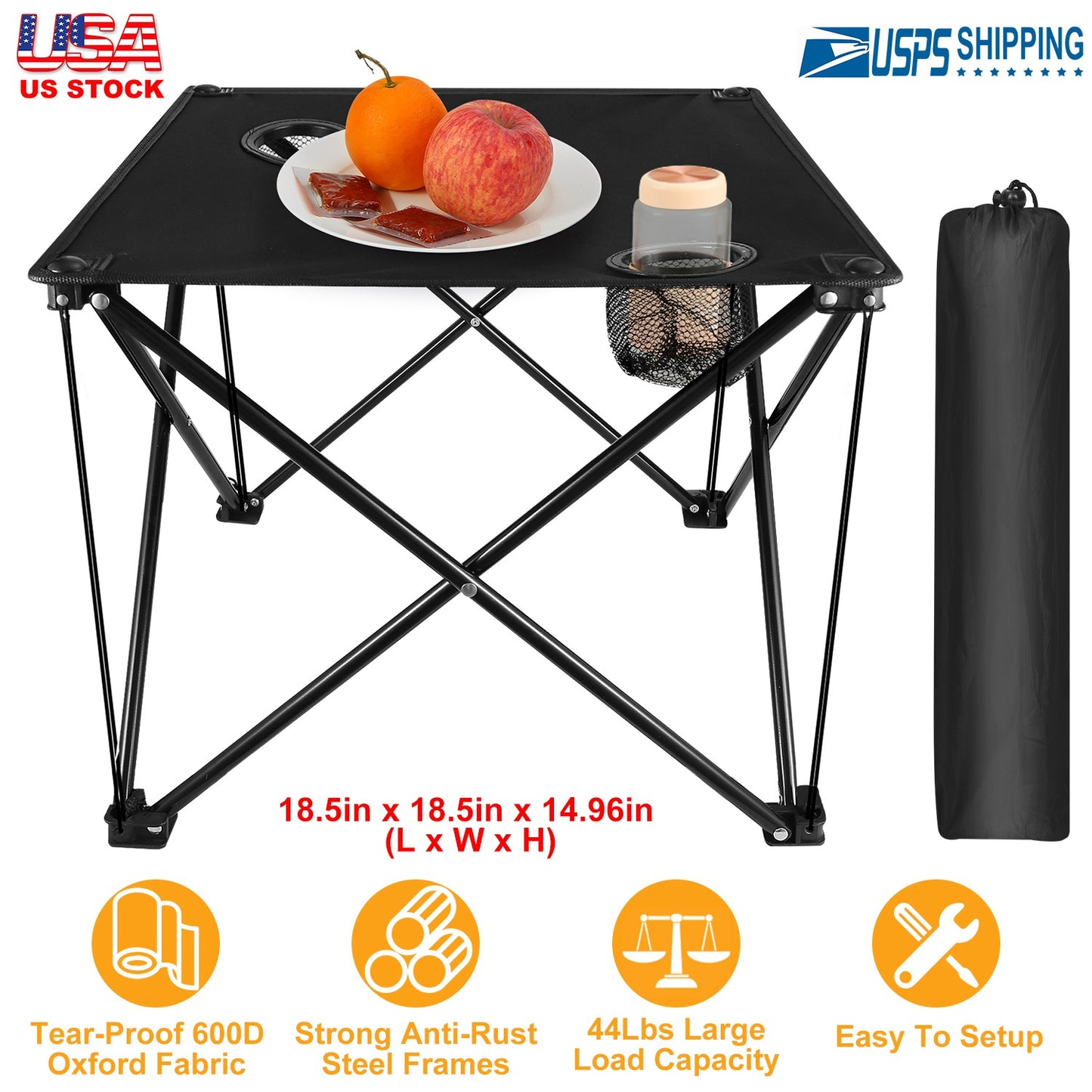 Foldable Camping Table with Cup Holders & Carry Bag (2-Pack)