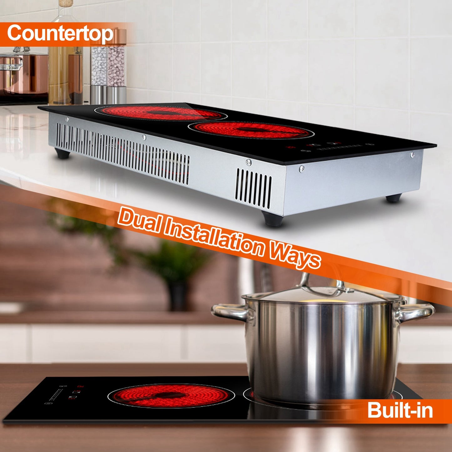 Dual Induction Electric Cooktop 1900W with Timer & 9 Power Levels