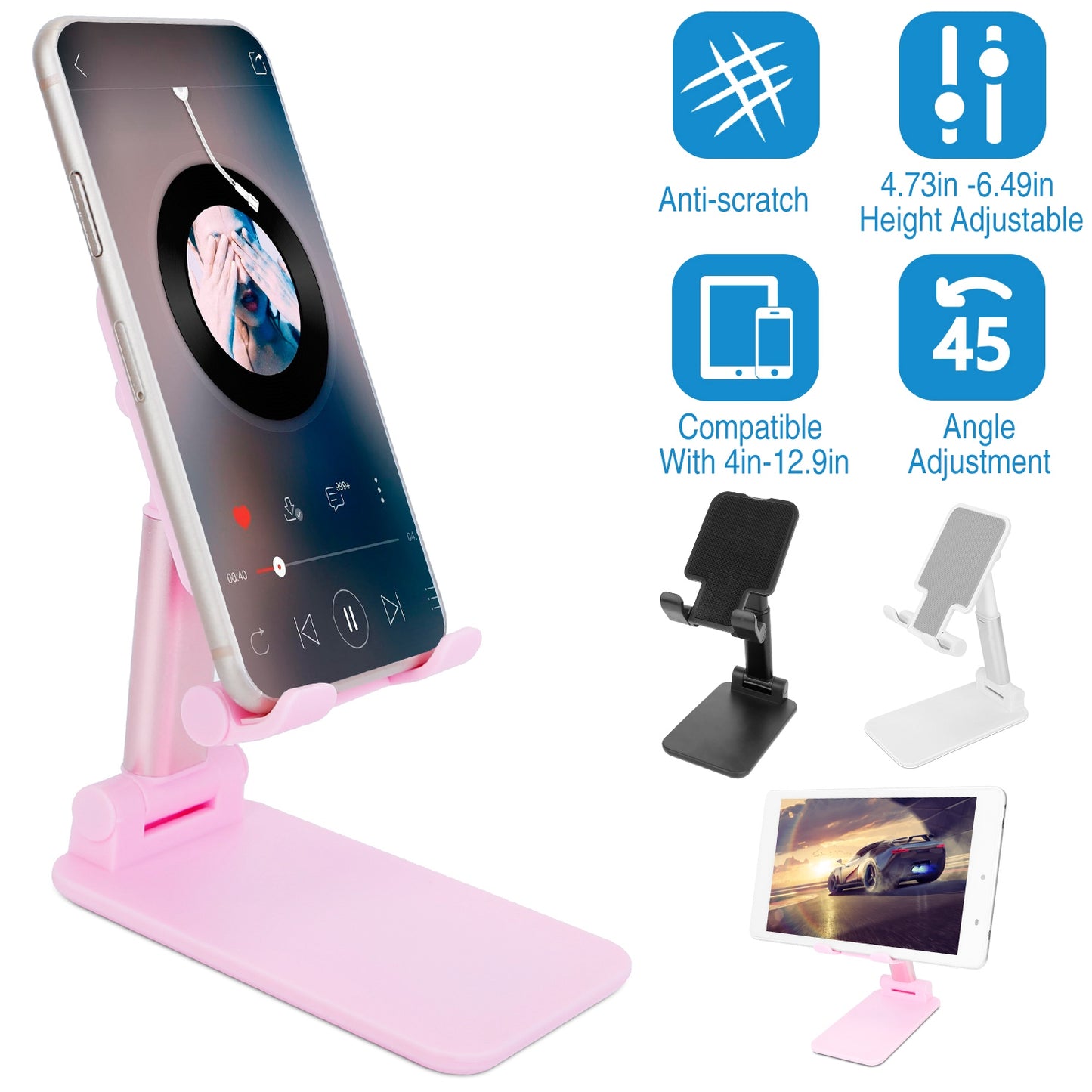 Adjustable Phone Stand for Desk with Mirror - 4-12.9 Inch
