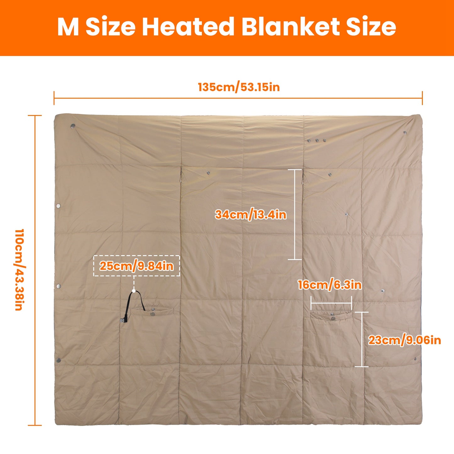 USB Heated Blanket Shawl with 6 Zones & 3 Heat Settings