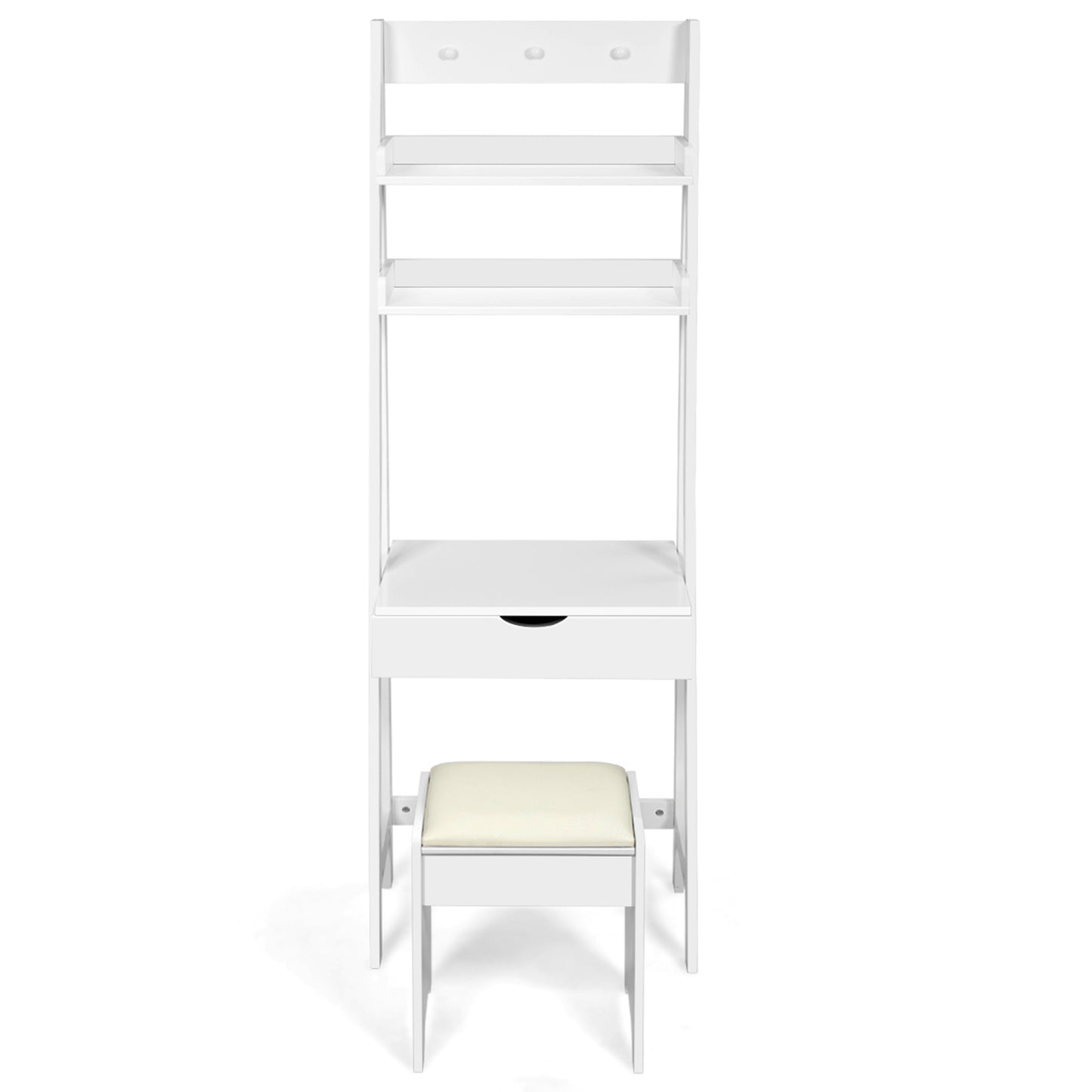 3-in-1 Vanity Set with Flip Top Mirror and Cushioned Stool