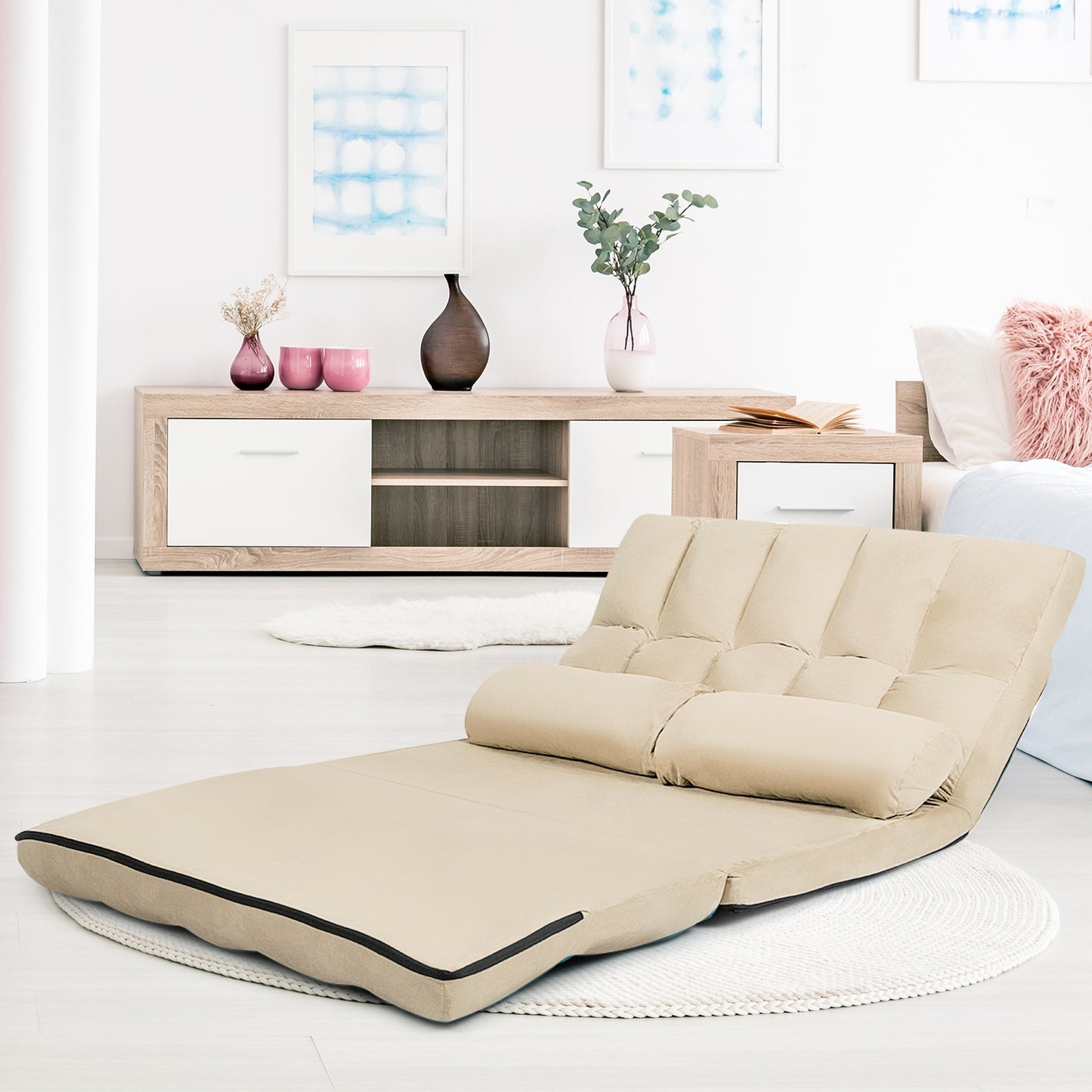 6-Position Foldable Floor Sofa Bed with Removable Cover