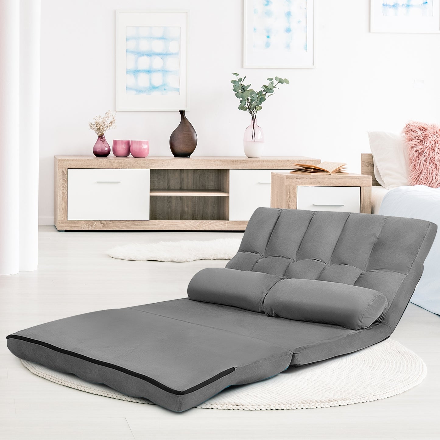 6-Position Foldable Floor Sofa Bed with Removable Cover