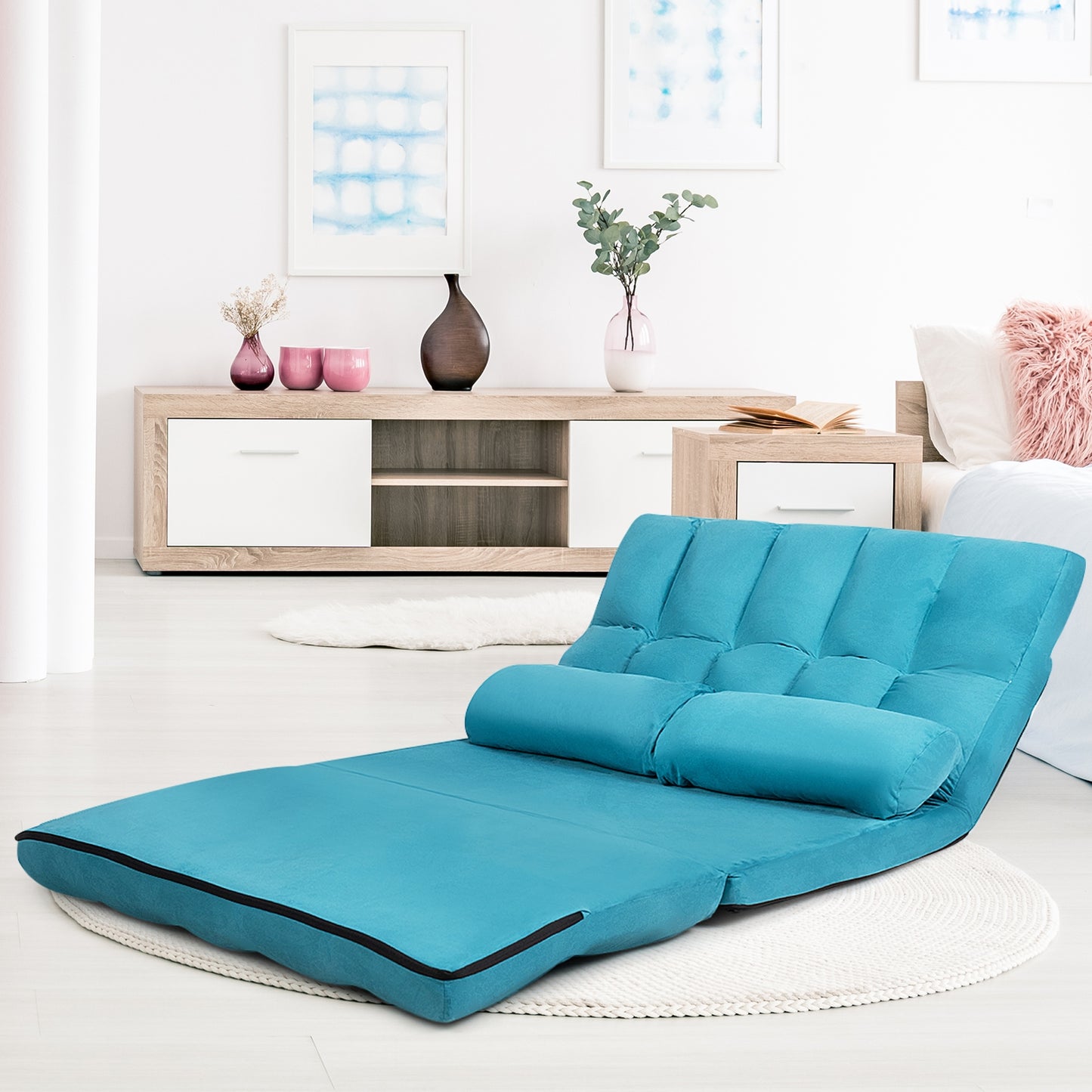 6-Position Foldable Floor Sofa Bed with Removable Cover