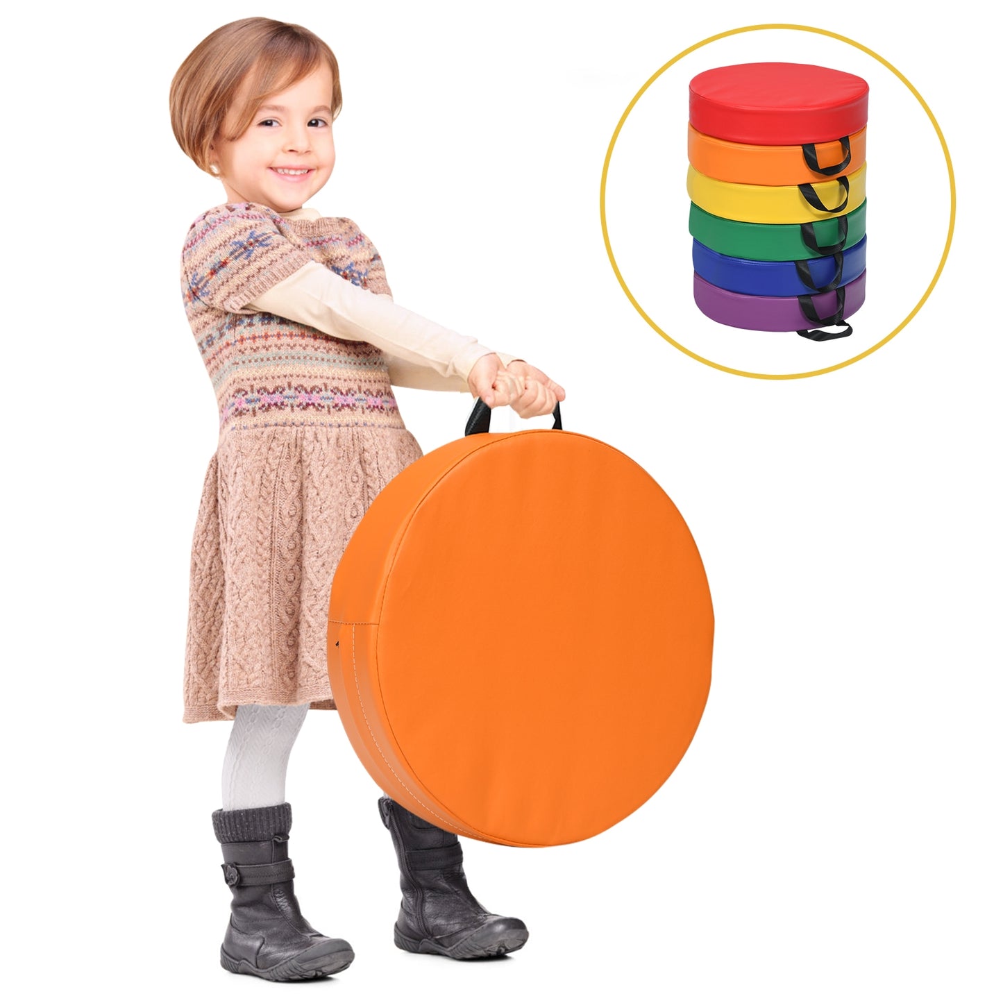 Round Toddler Floor Cushions 15 Inch - Set of 6