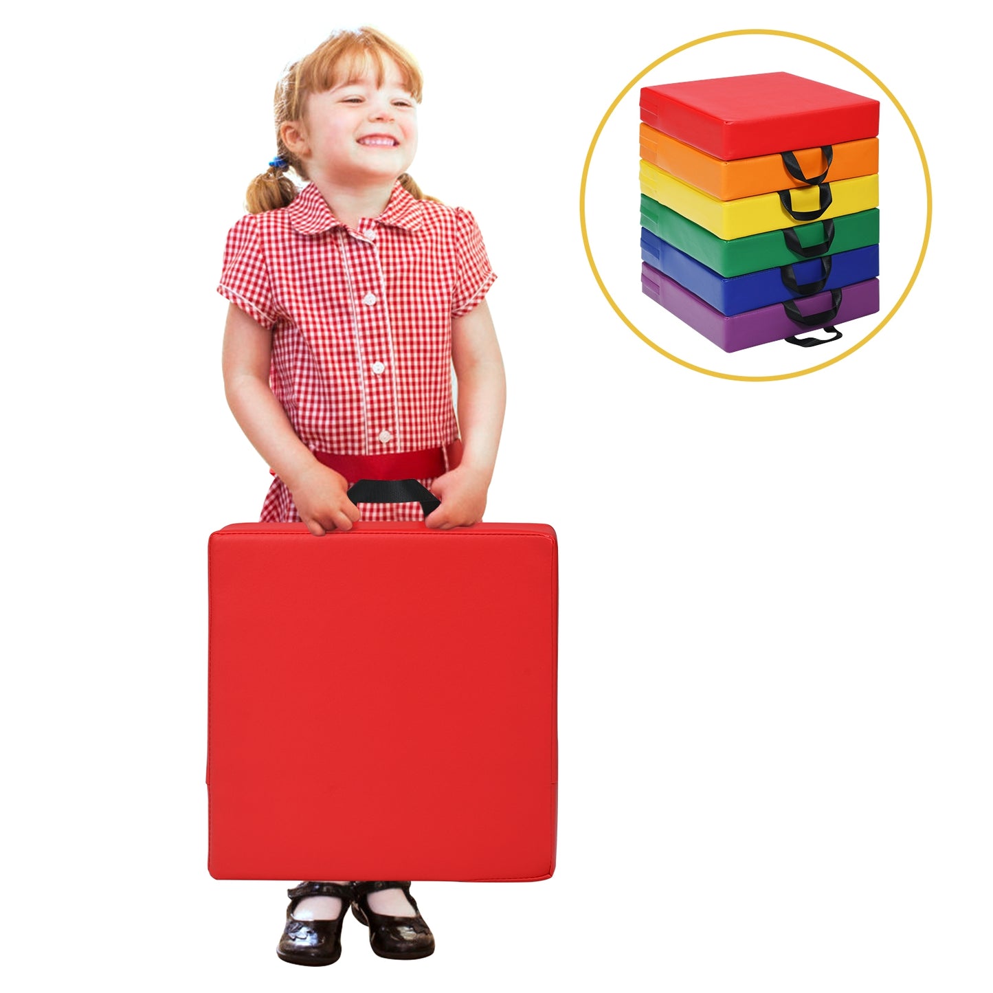Square Toddler Floor Cushions 15" - Set of 6 with Handles