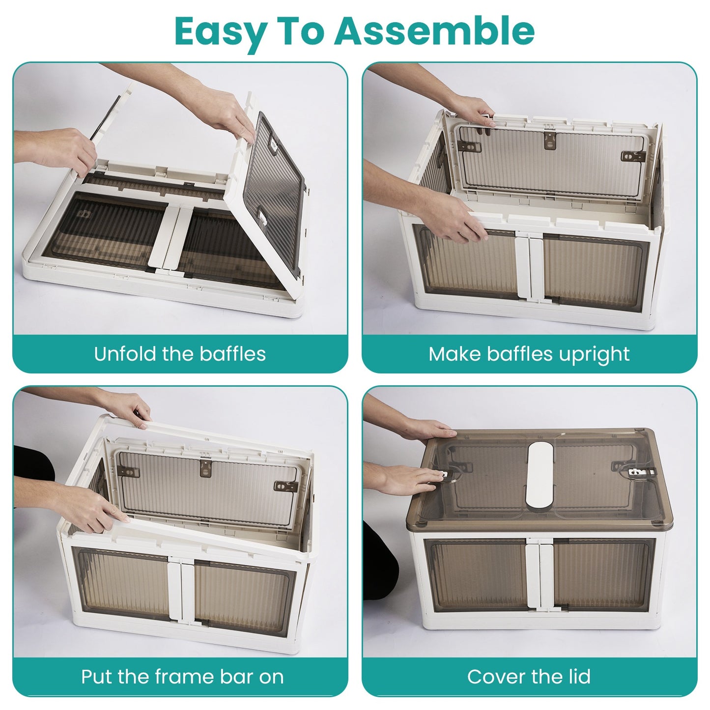 Foldable Storage Bins with Lids & Wheels - 3 Pack Stackable