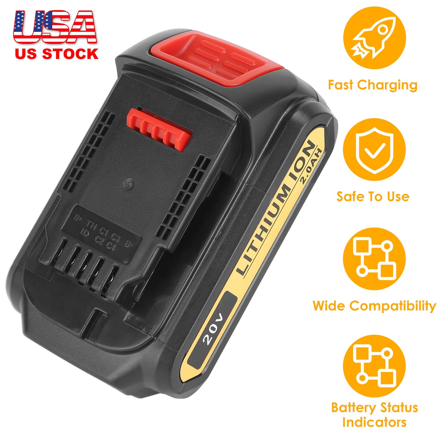 20V 2000mAh Lithium-Ion Replacement Battery for Dewalt Tools