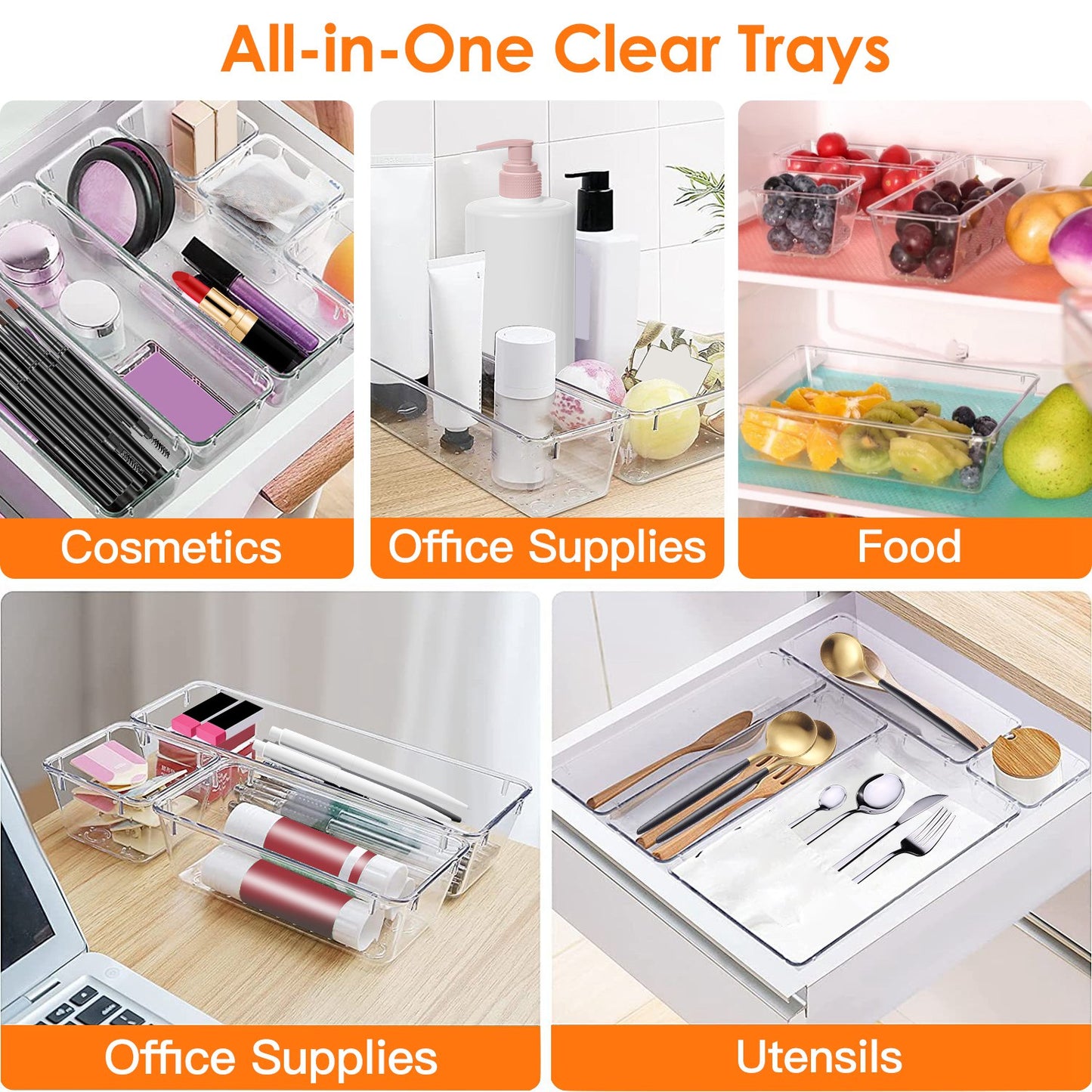 Clear Drawer Organizers Set - 25 Piece Storage Bins