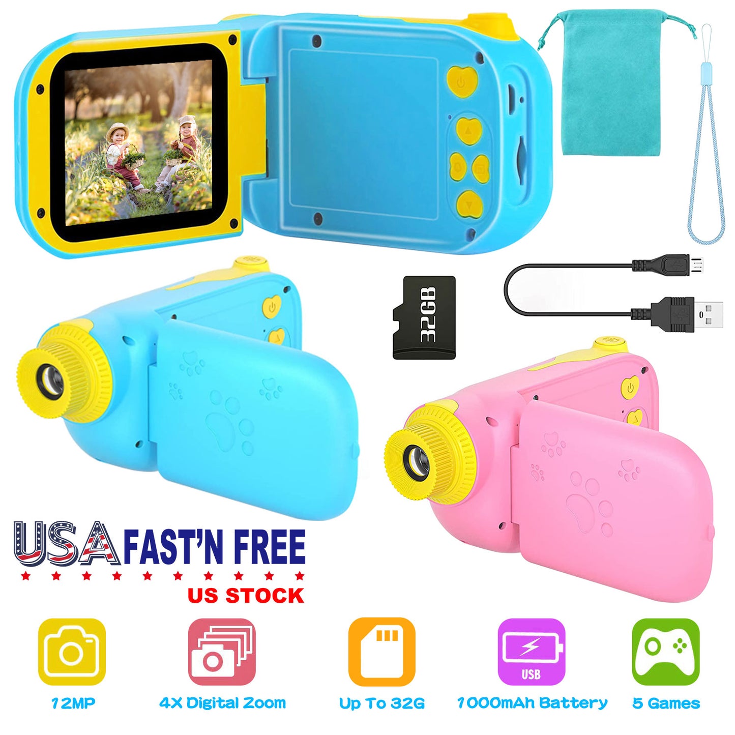 Kids Digital Camera with 2.4" Screen and 32GB Card