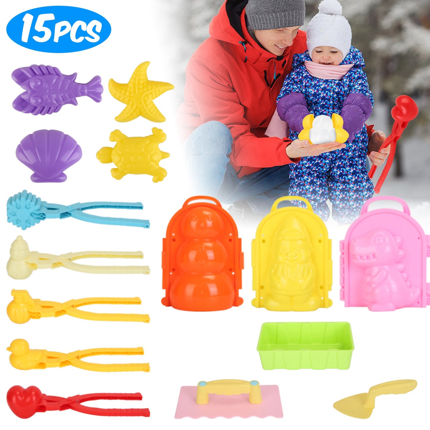 Snow Mold Kit 15-Piece with Snowball Maker and Shovels