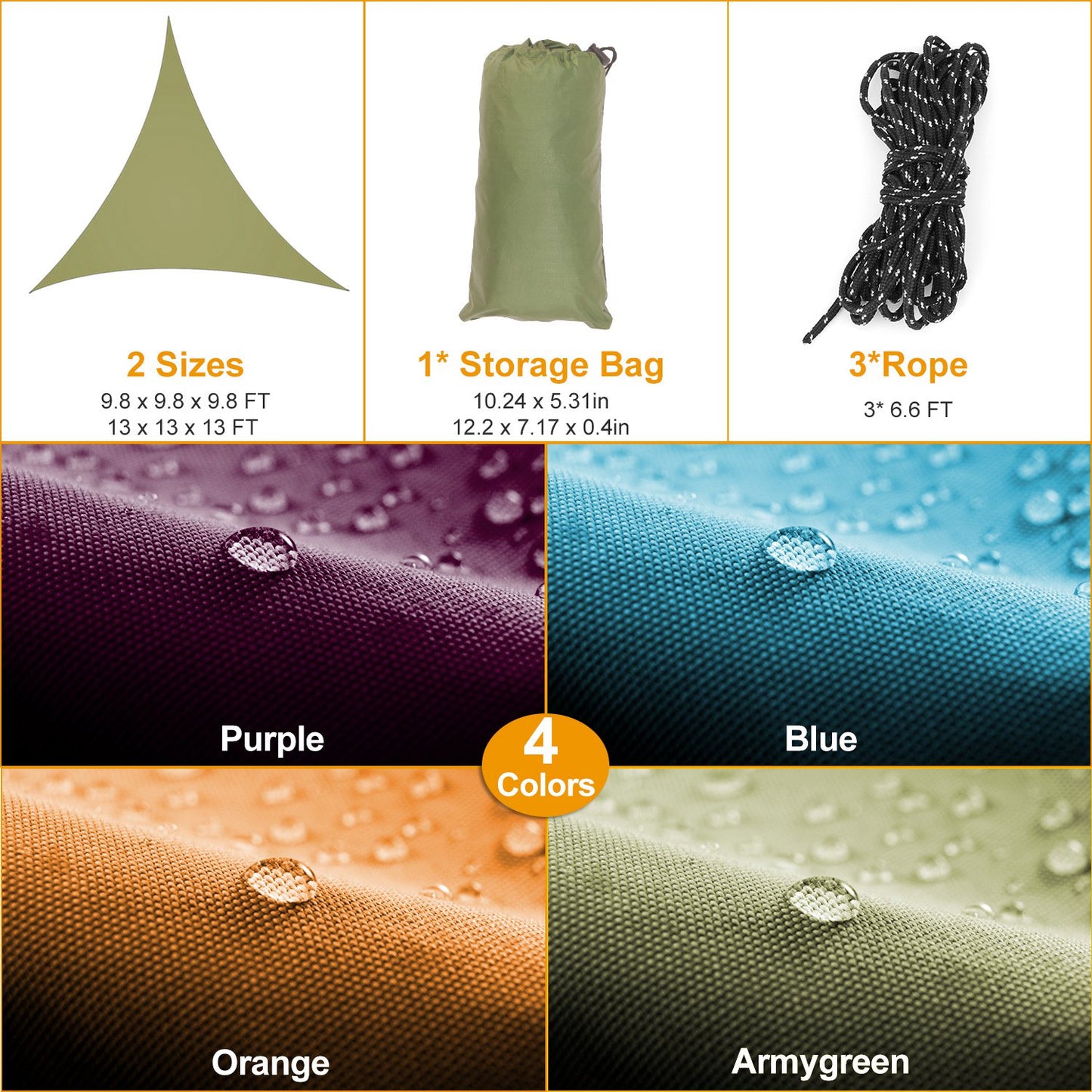 Triangle Shade Sail Canopy - Waterproof Outdoor Sun Shelter