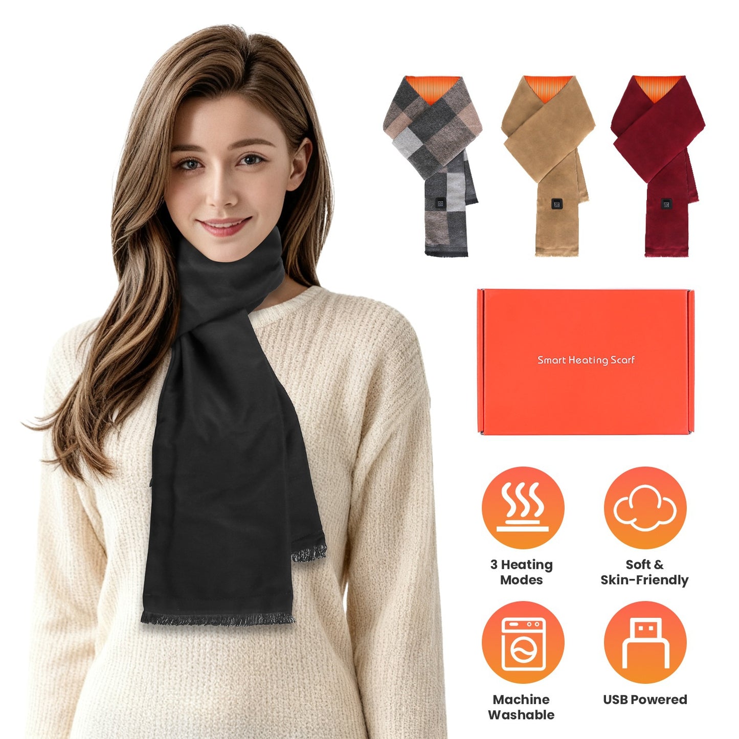 USB Heated Winter Scarf with 3 Temperature Settings