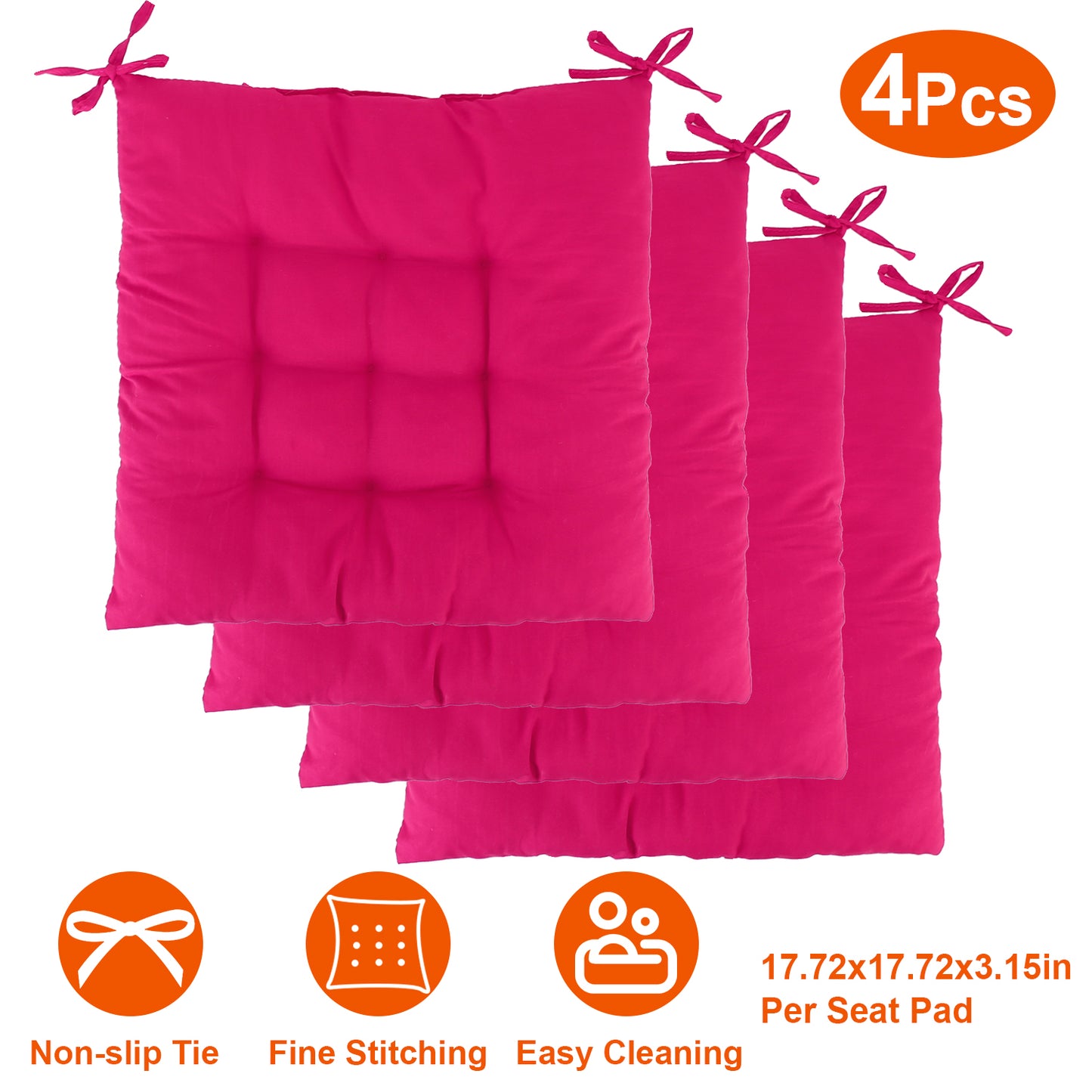 Square Chair Cushion Pads with Ties - 17.72" (Set of 4)