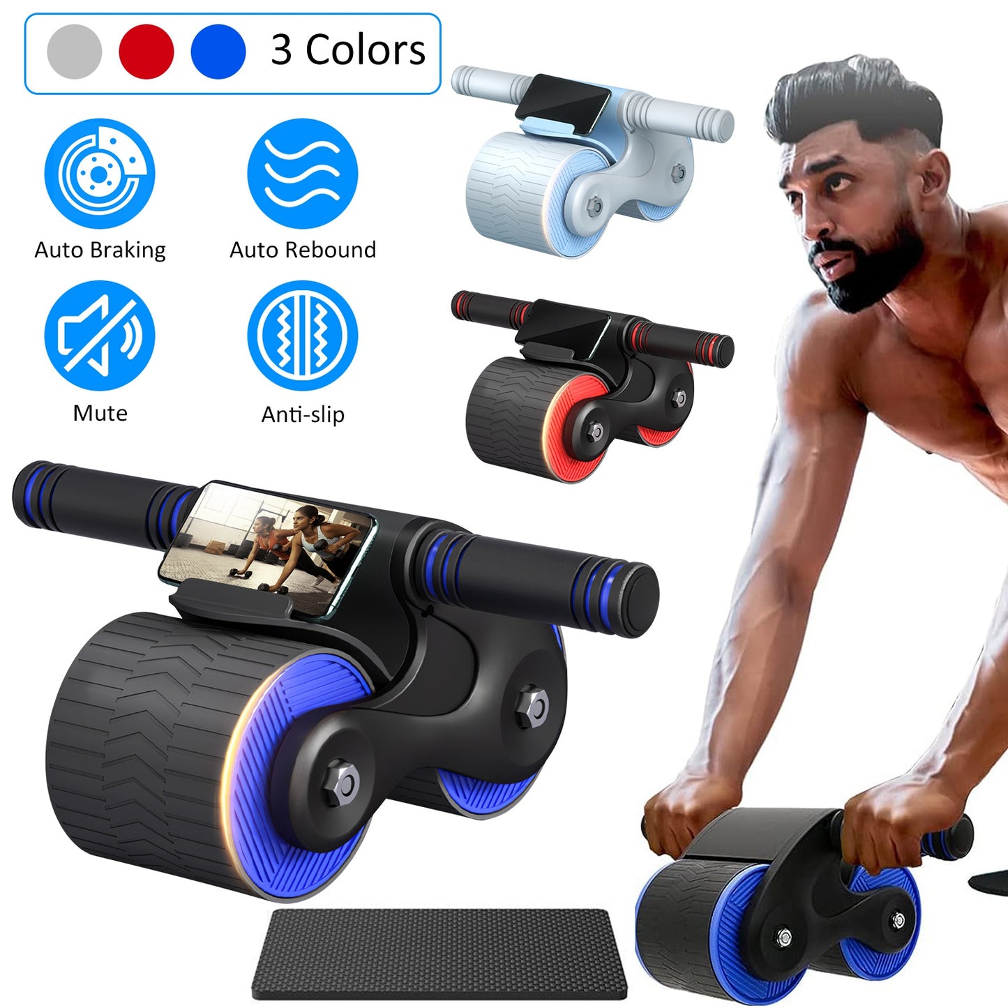 Automatic Rebound AB Roller Wheel with Kneel Pad & Phone Holder