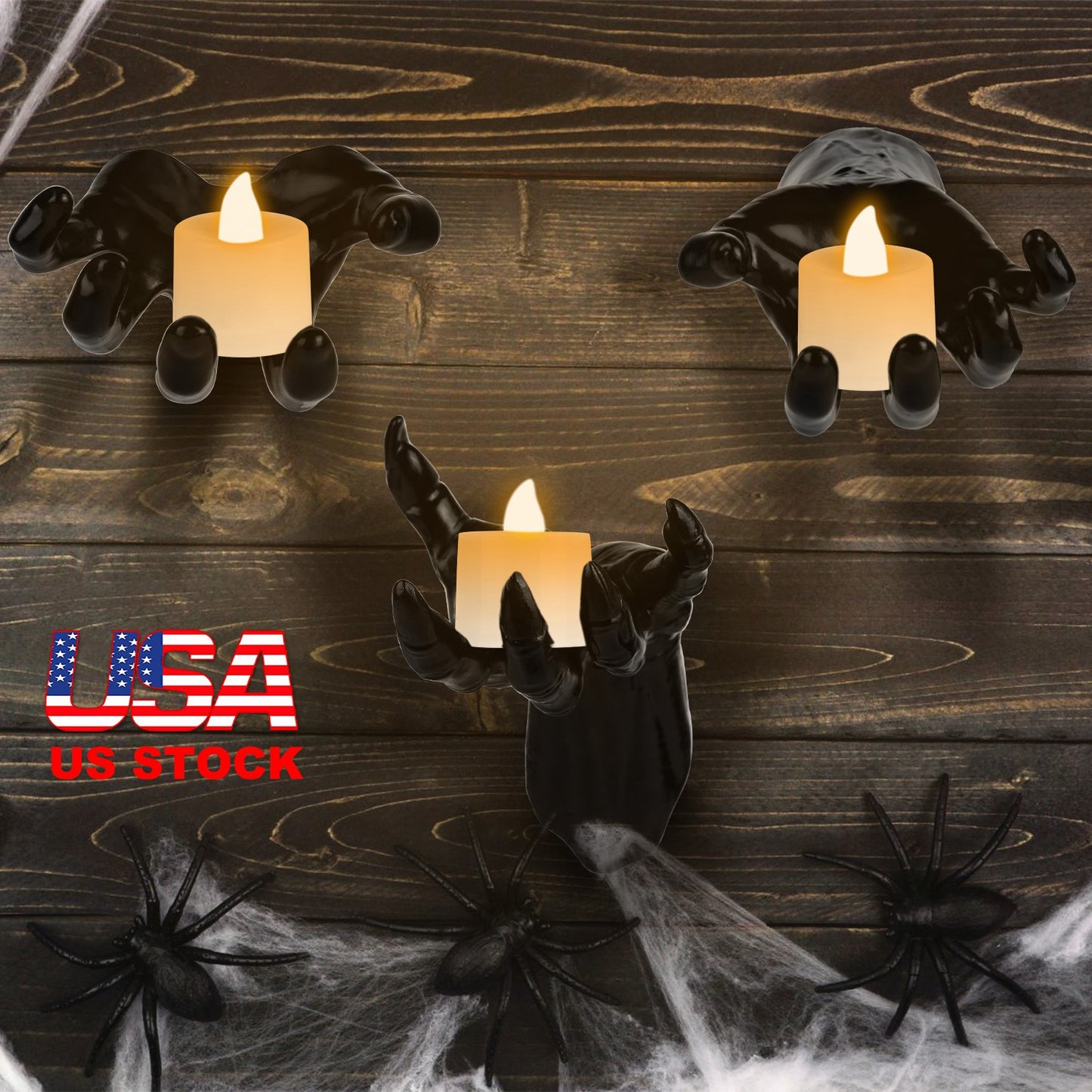 Creepy Reaching Hands Wall Decor with Lighted Candles 3-Piece